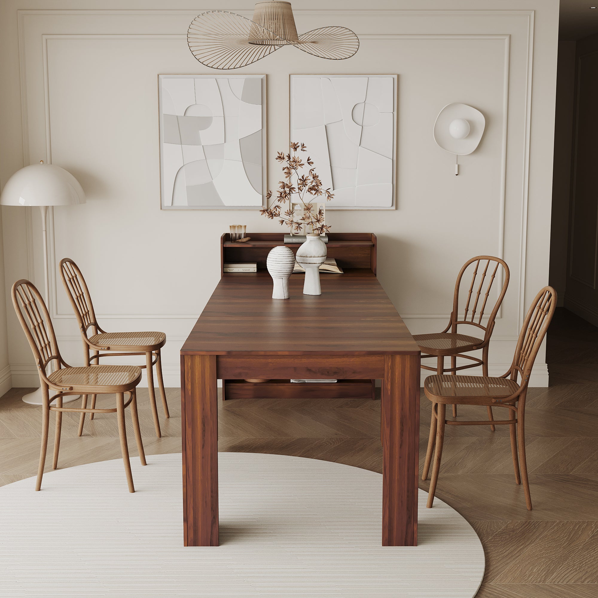 🆓🚛 Modern Extendable Dining Table With Storage, Walnut