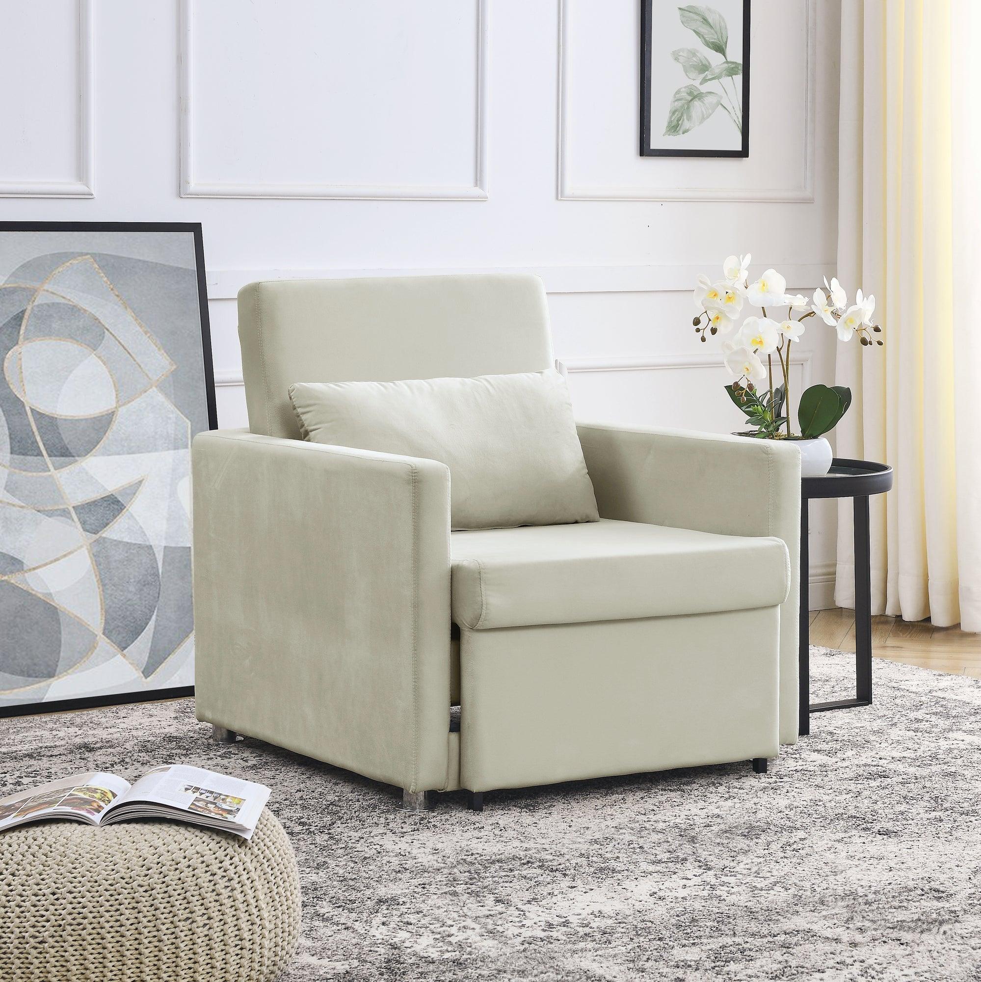 🆓🚛 Shoren 2-in-1 Convertible Sofa Chair Bed, W/ Pillow - Beige