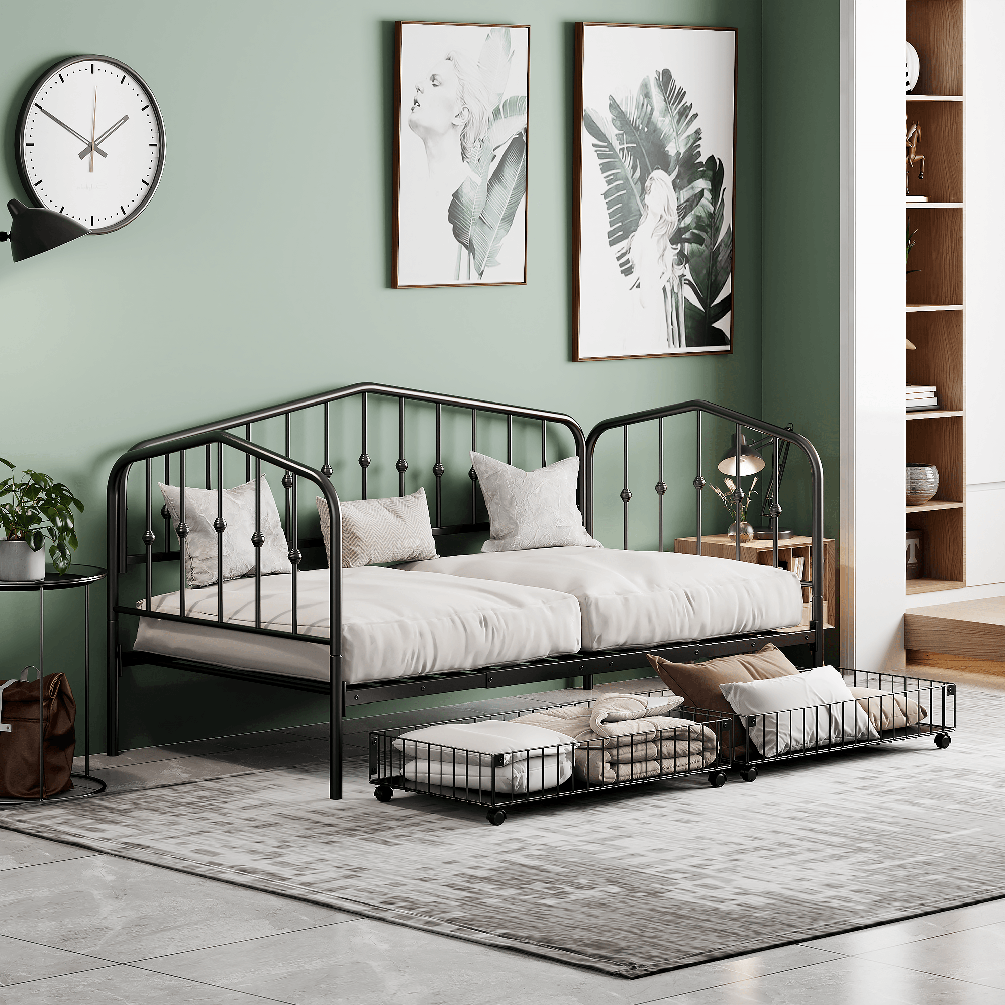 🆓🚛 Twin Size Stylish Metal Daybed With 2 Drawers, Black