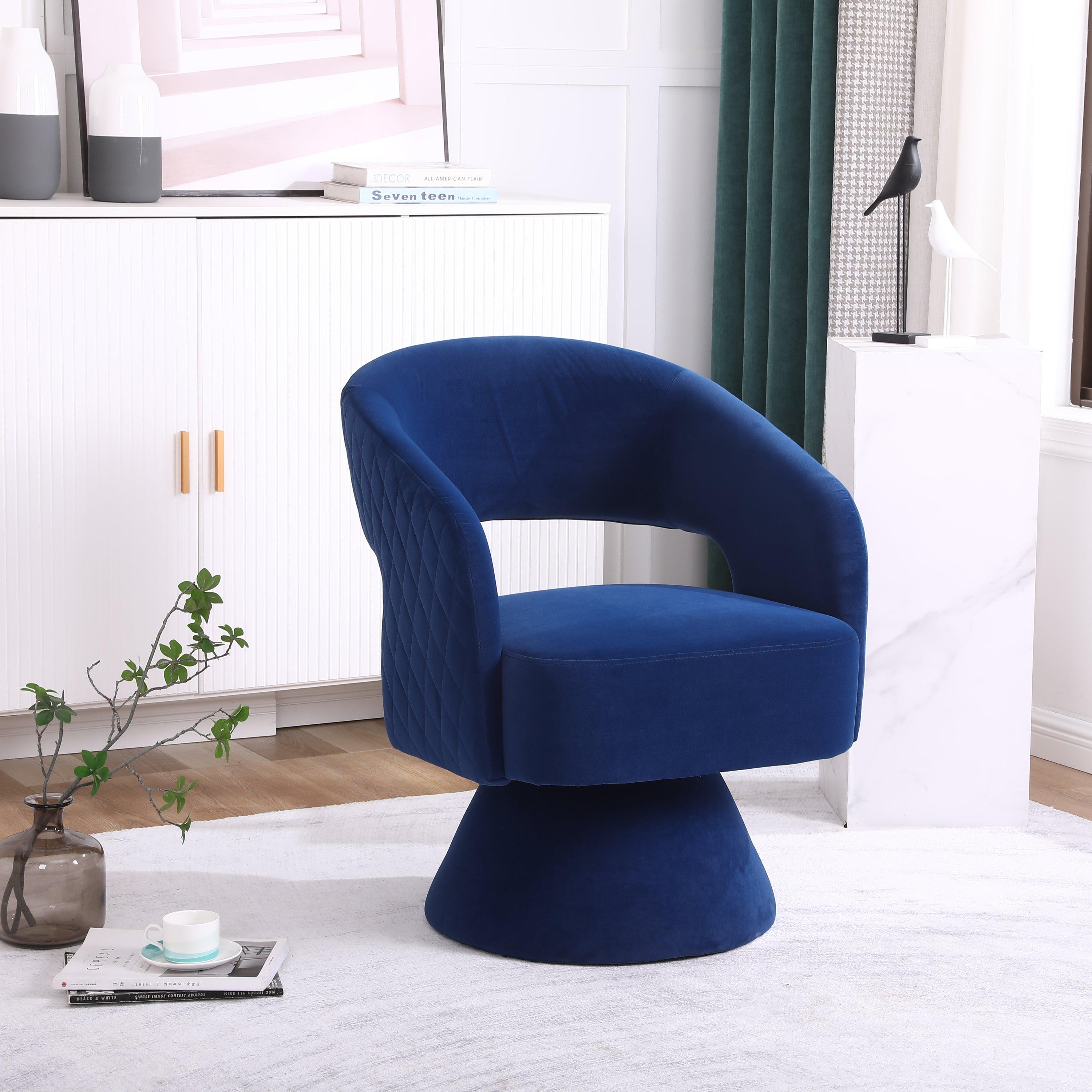 🆓🚛 Swivel Accent Chair Armchair, Round Barrel Chair in Fabric for Living Room Bedroom, Blue