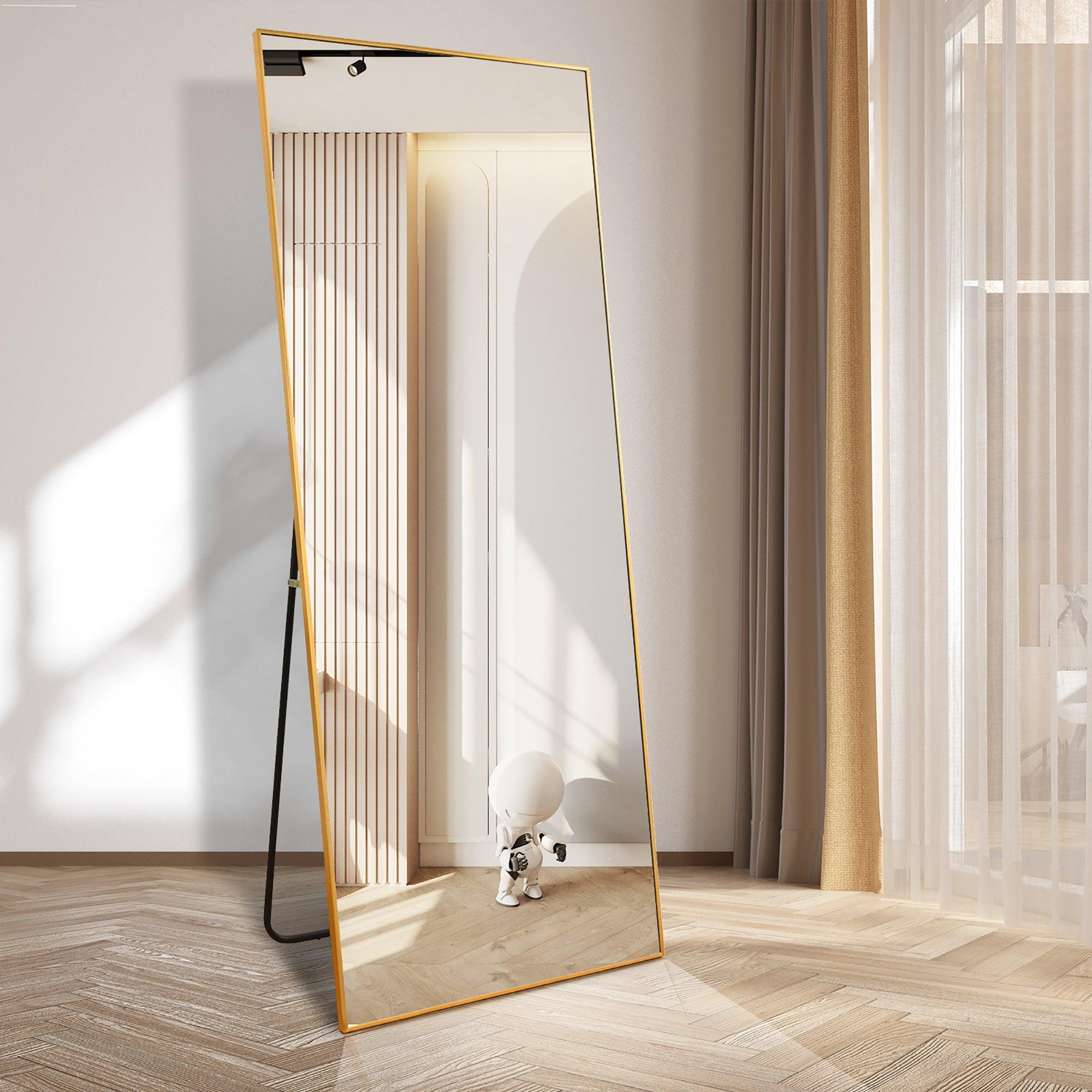 🆓🚛 64" X 21" Full Length Floor Mirror With Standing Holder, Golden