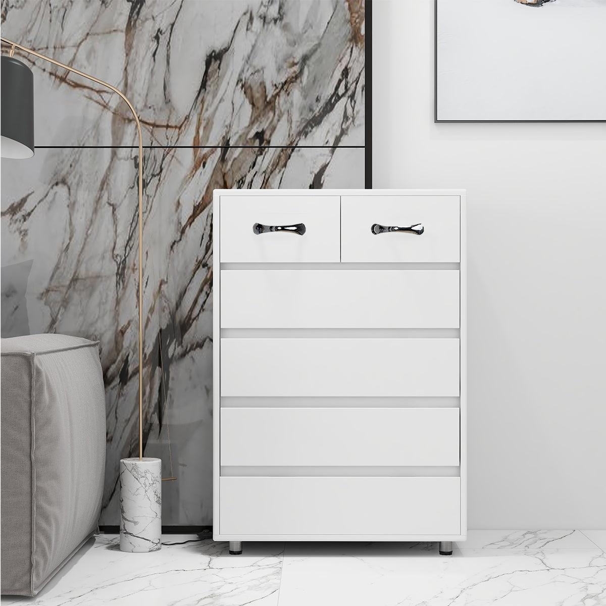 🆓🚛 Six Drawer Side Table-White