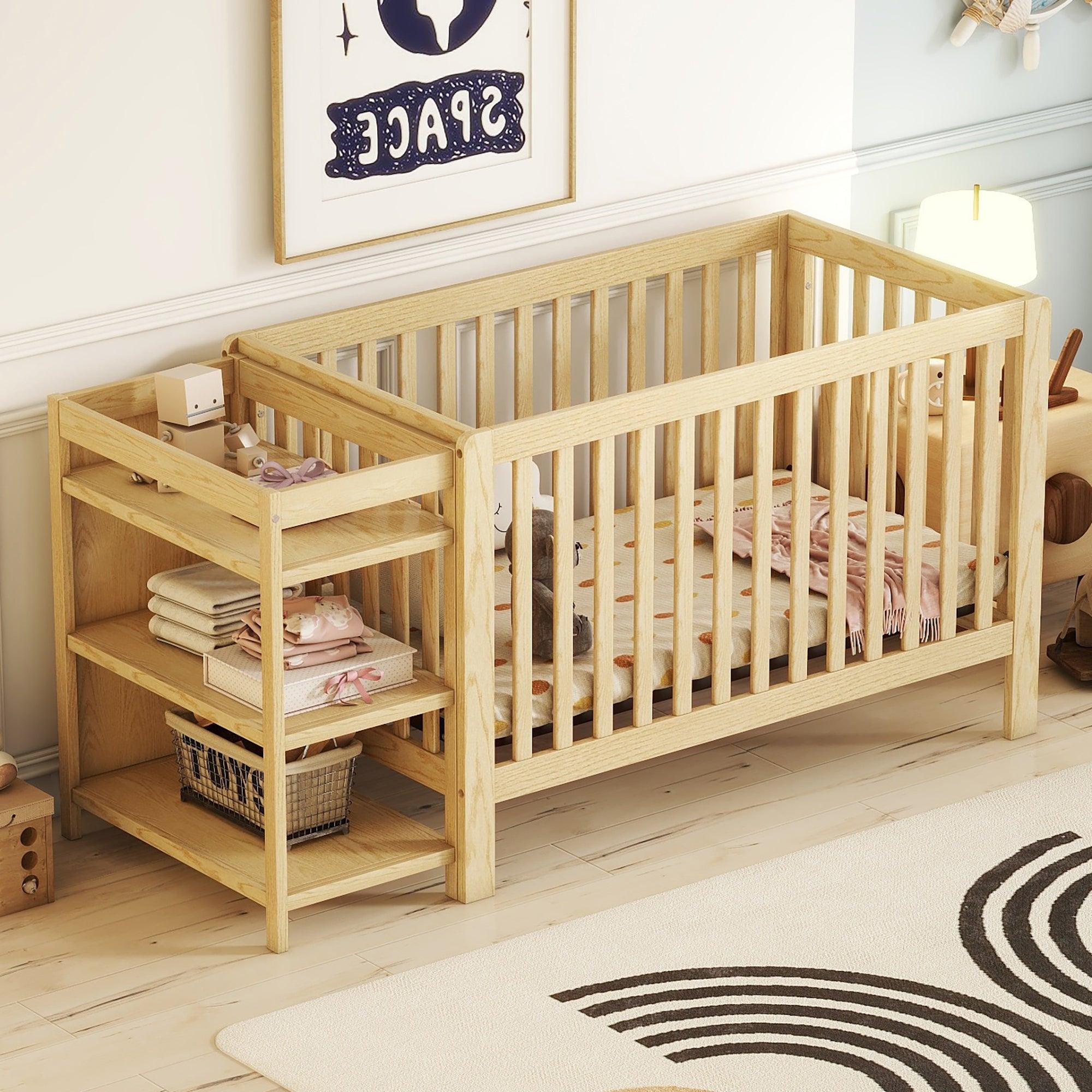 🆓🚛 Convertible Crib/Full Size Bed With Changing Table, Natural