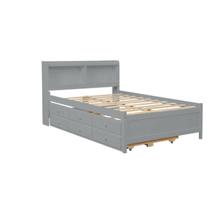 Full Bed With Bookcase, Twin Trundle & Drawers, Gray