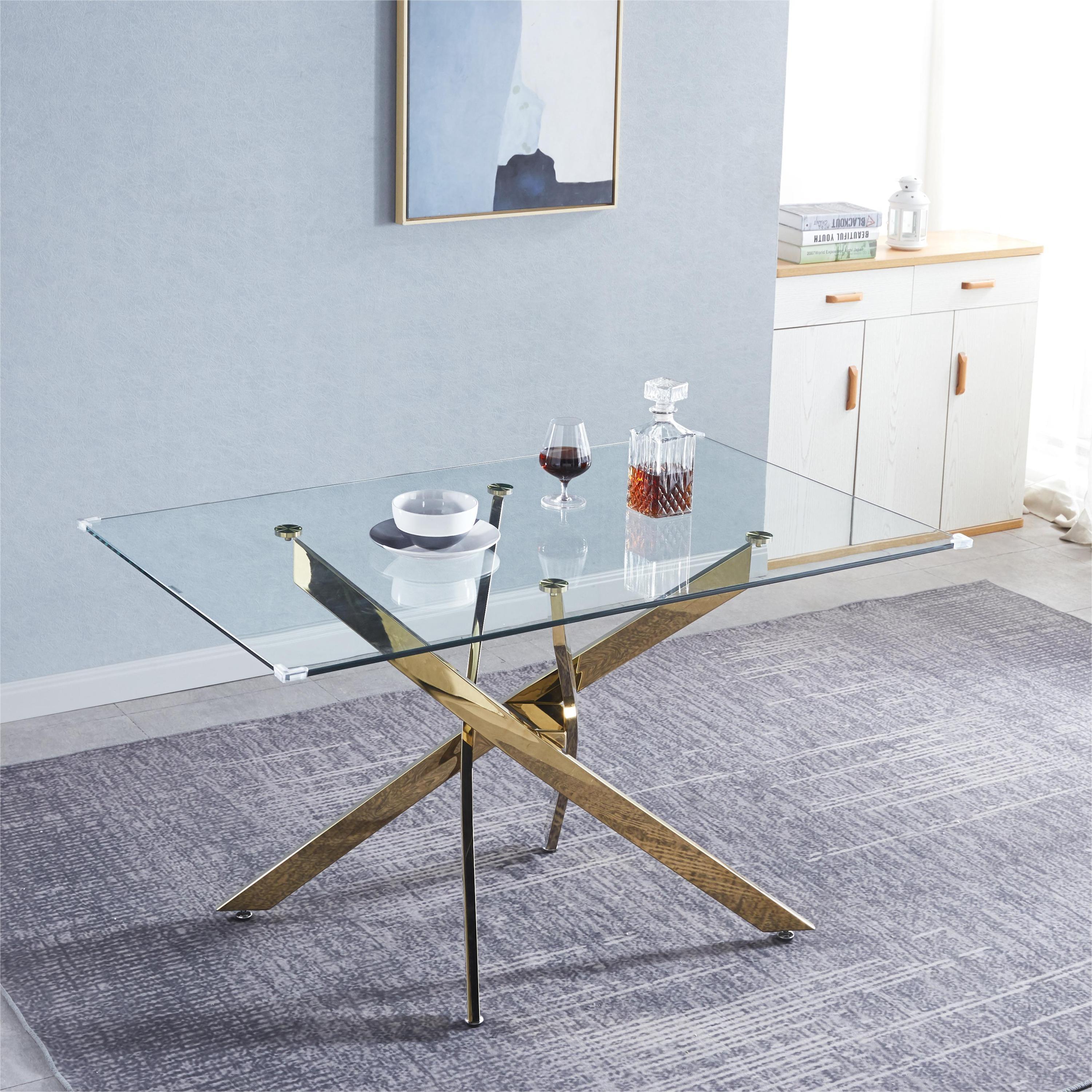 🆓🚛 Modern Glass Table for Dining Room/Kitchen, 0.39" Thick Tempered Glass Top, Chrome Stainless Steel Base