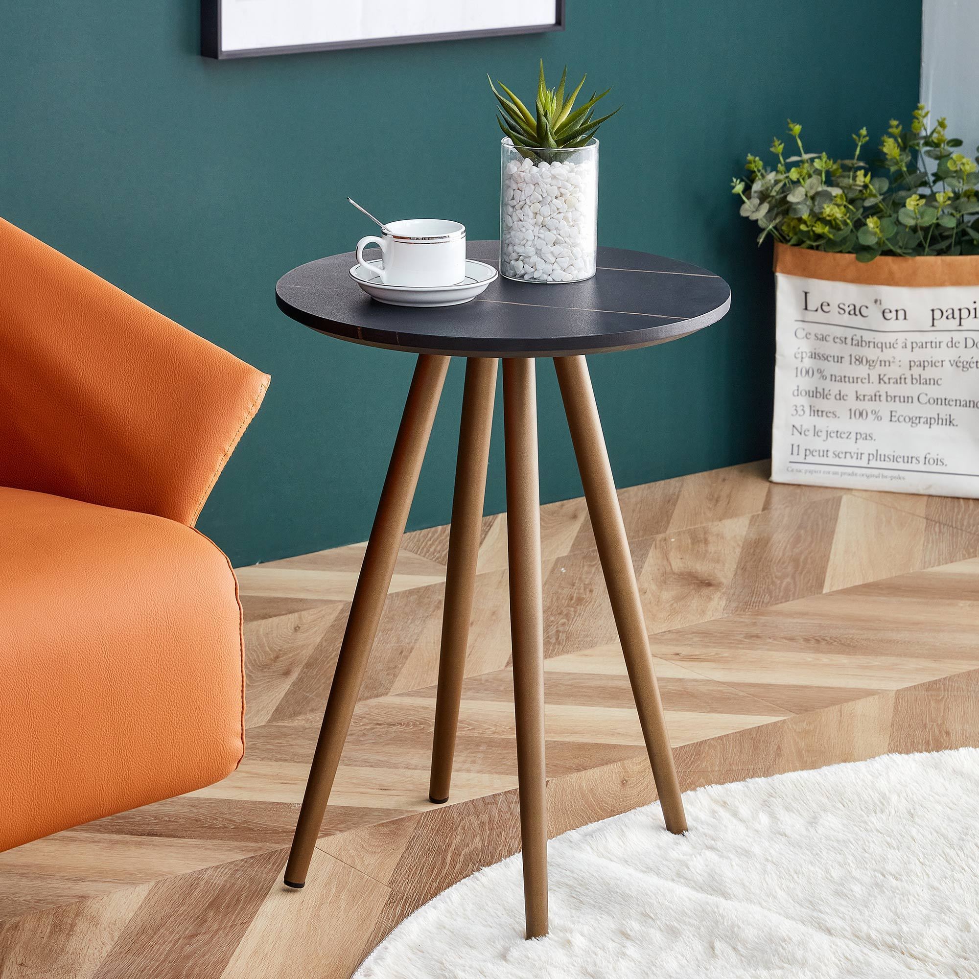 🆓🚛 Modern Minimalism Faux Marble End Table, Round, Black