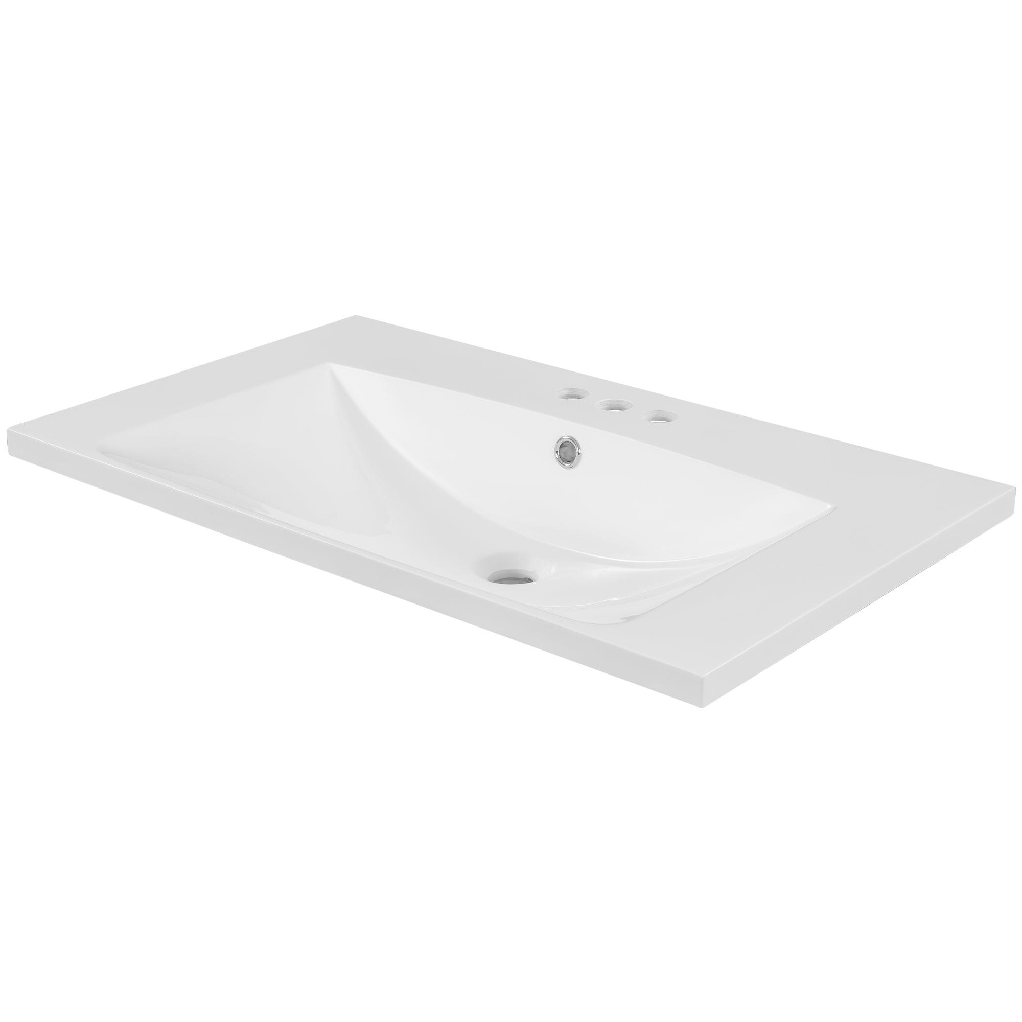 🆓🚛 30" Single Bathroom Vanity Top With White Basin, 3-Faucet Holes, Ceramic, White