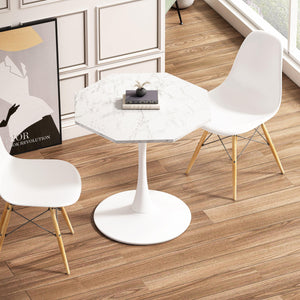 31.50" Modern Octagonal Coffee Table with Printed White Marble Table Top, Metal Base, for Dining Room, Kitchen, Living Room