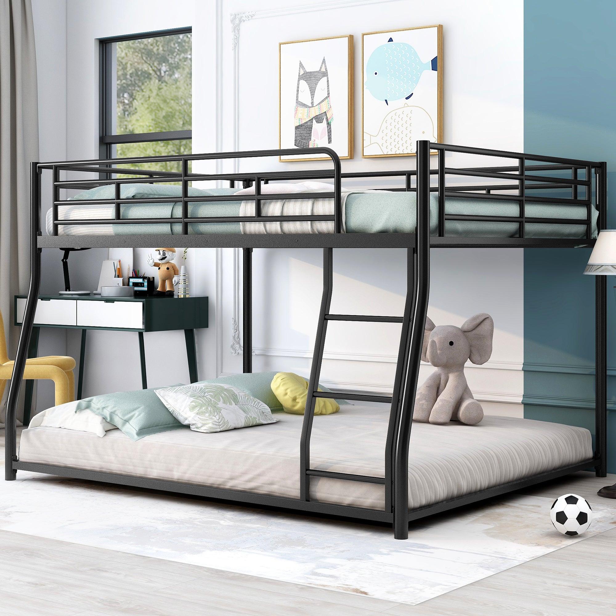 🆓🚛 Metal Floor Bunk Bed, Full Xl Over Queen, Black