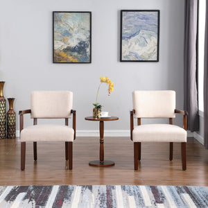 Fabric Accent Chair Set Of 2 With Round Wood Table, Decorative Slipper Chair