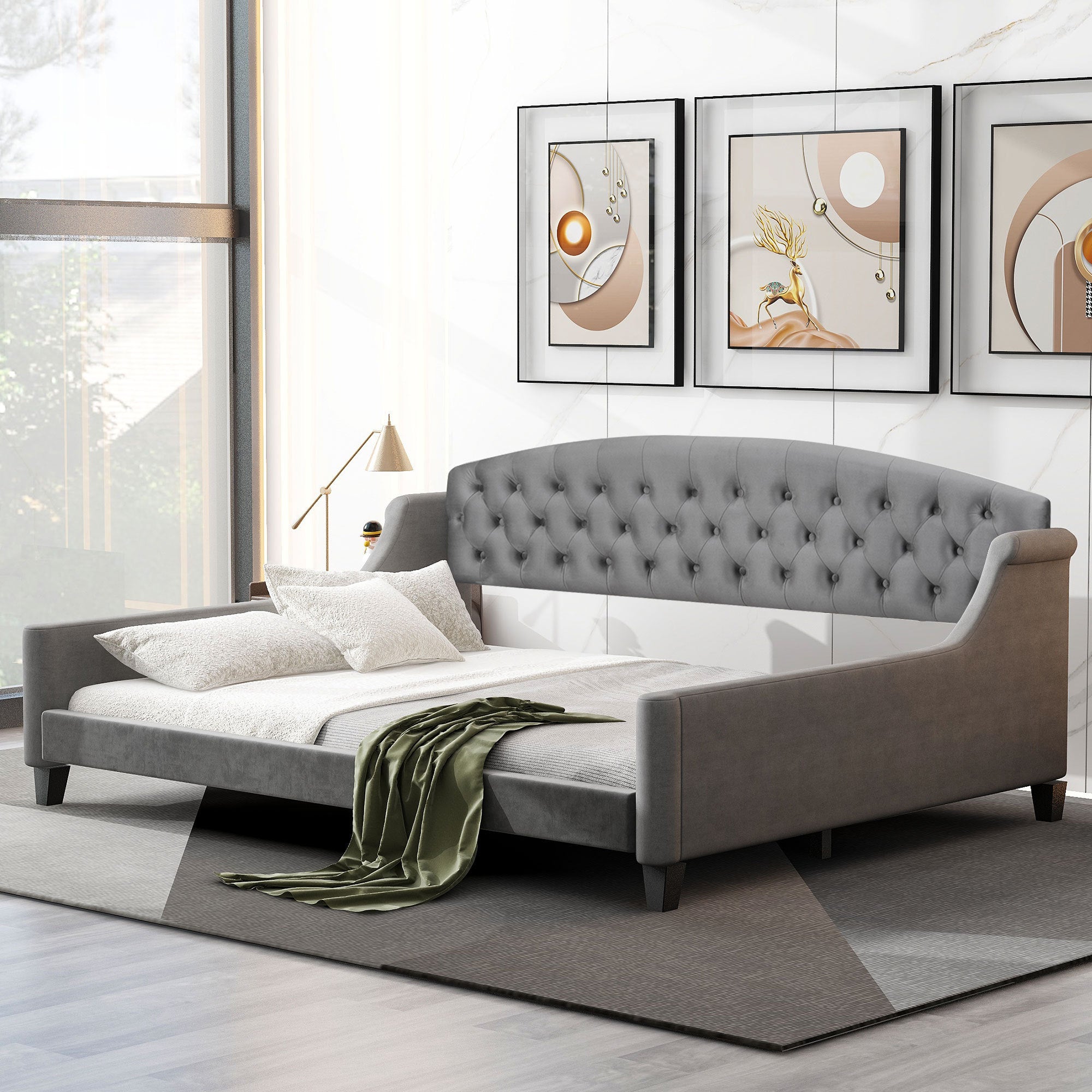 🆓🚛 Modern Luxury Tufted Button Daybed, Full, Gray