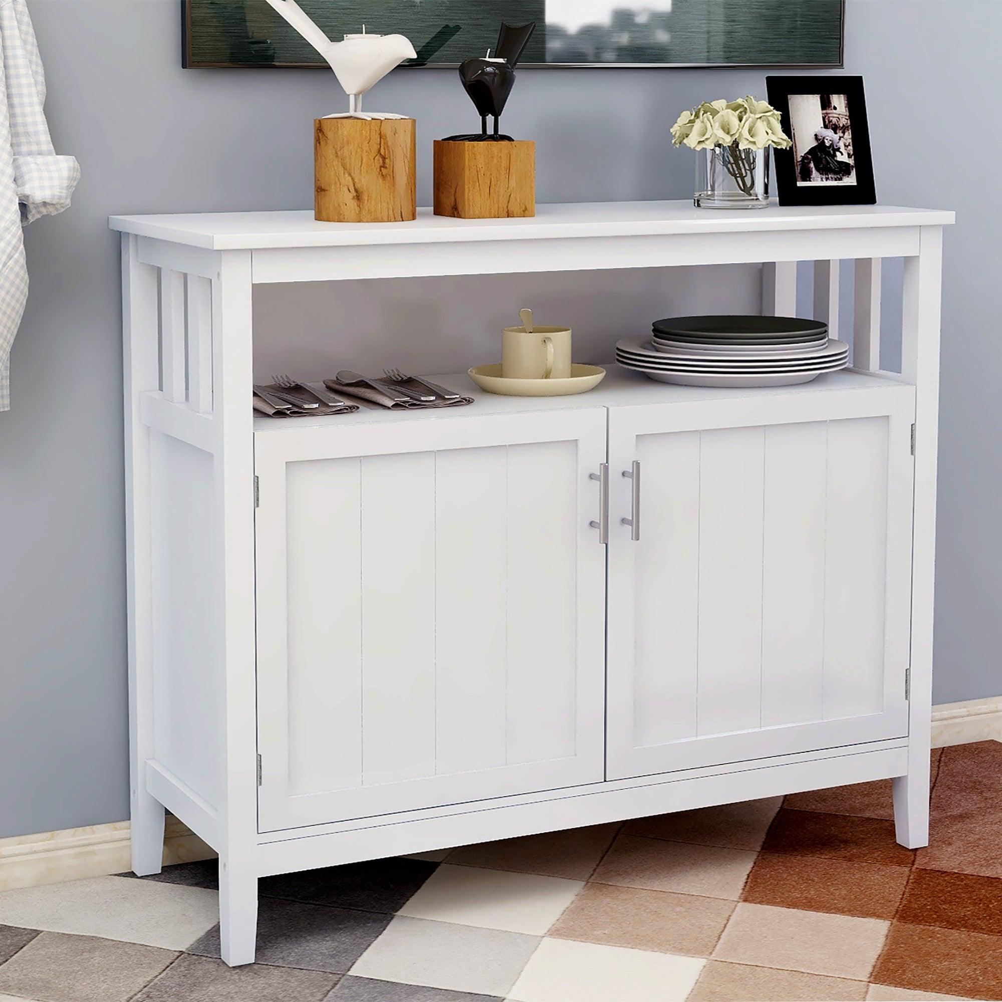 🆓🚛 Kitchen Storage Sideboard & Buffet Server Cabinet-White