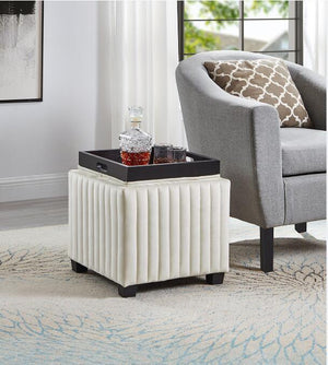 18" Wide Velvet Contemporary Square Cube Storage Ottoman, Beige