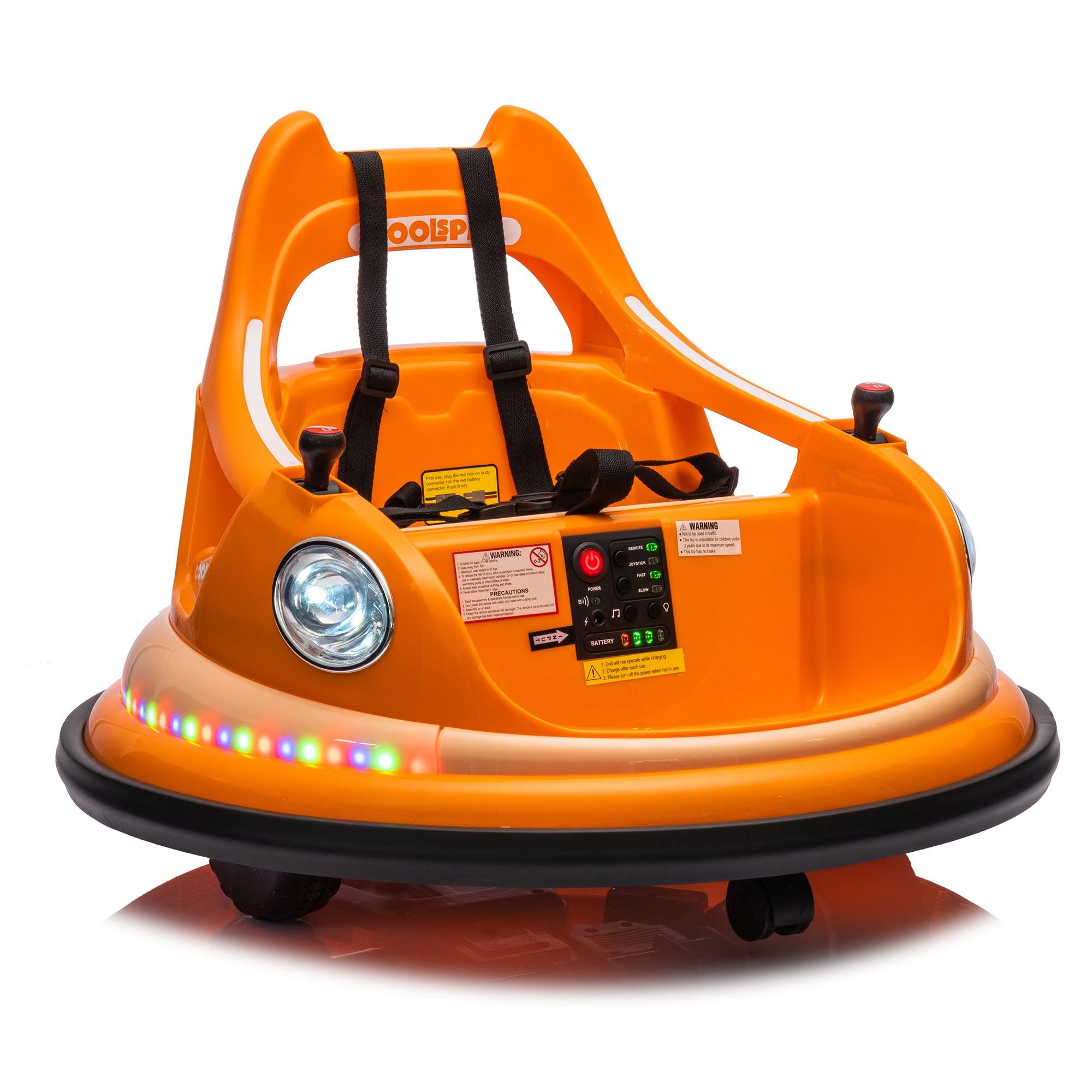 🆓🚛 12V Ride On Bumper Car for Kids, Electric Car for Kids, 1.5-5 Years Old, W/Remote Control, Led Lights, Bluetooth & 360 Degree Spin, Vehicle Body With Anti-Collision Padding Five-Point Safety Belt, Orange