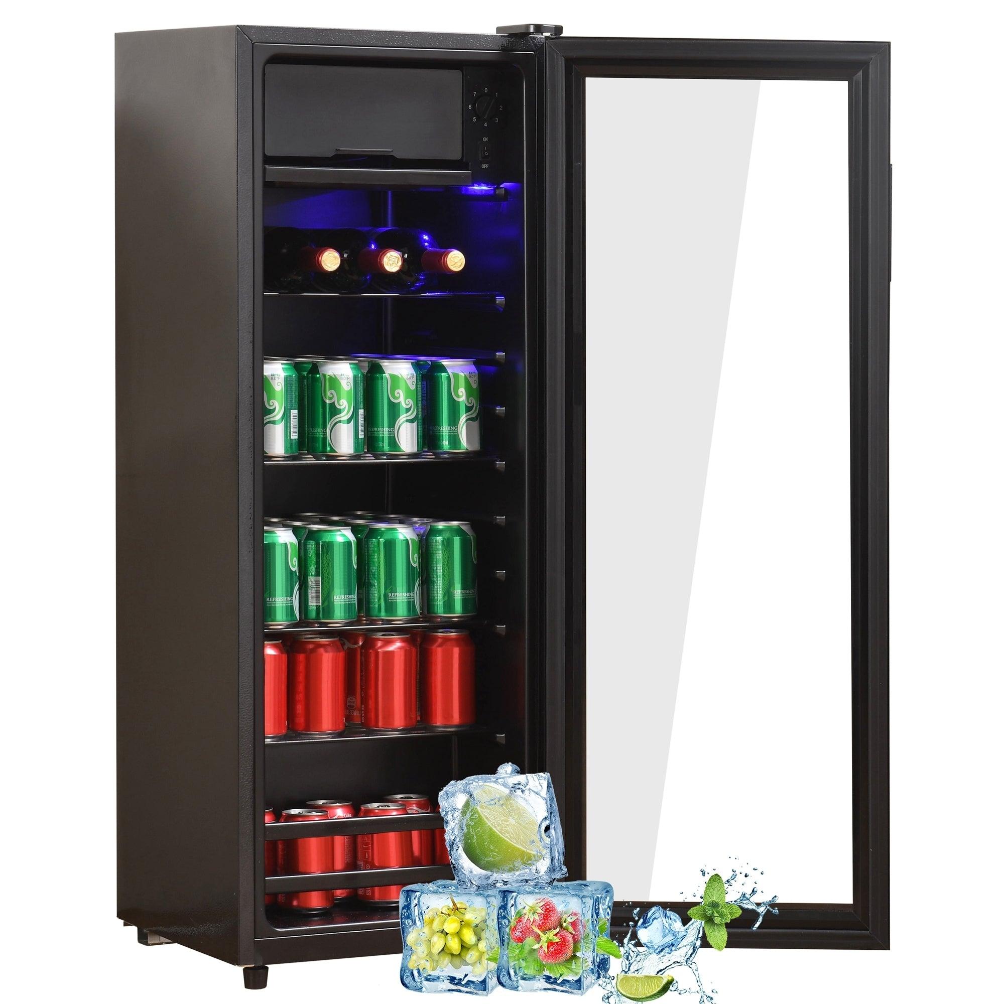 🆓🚛 4.5 Cu.Ft Mini Fridge, 0.3Cu.Ft Freezer, Up To 94 Cans Of Soda, Beer Or Wine Silent, High-Efficiency & Energy-Saving Compressor, Led Lighting, 16.10"×15.70"×43.10", Home, Rv, Apartment, Office, Etc.