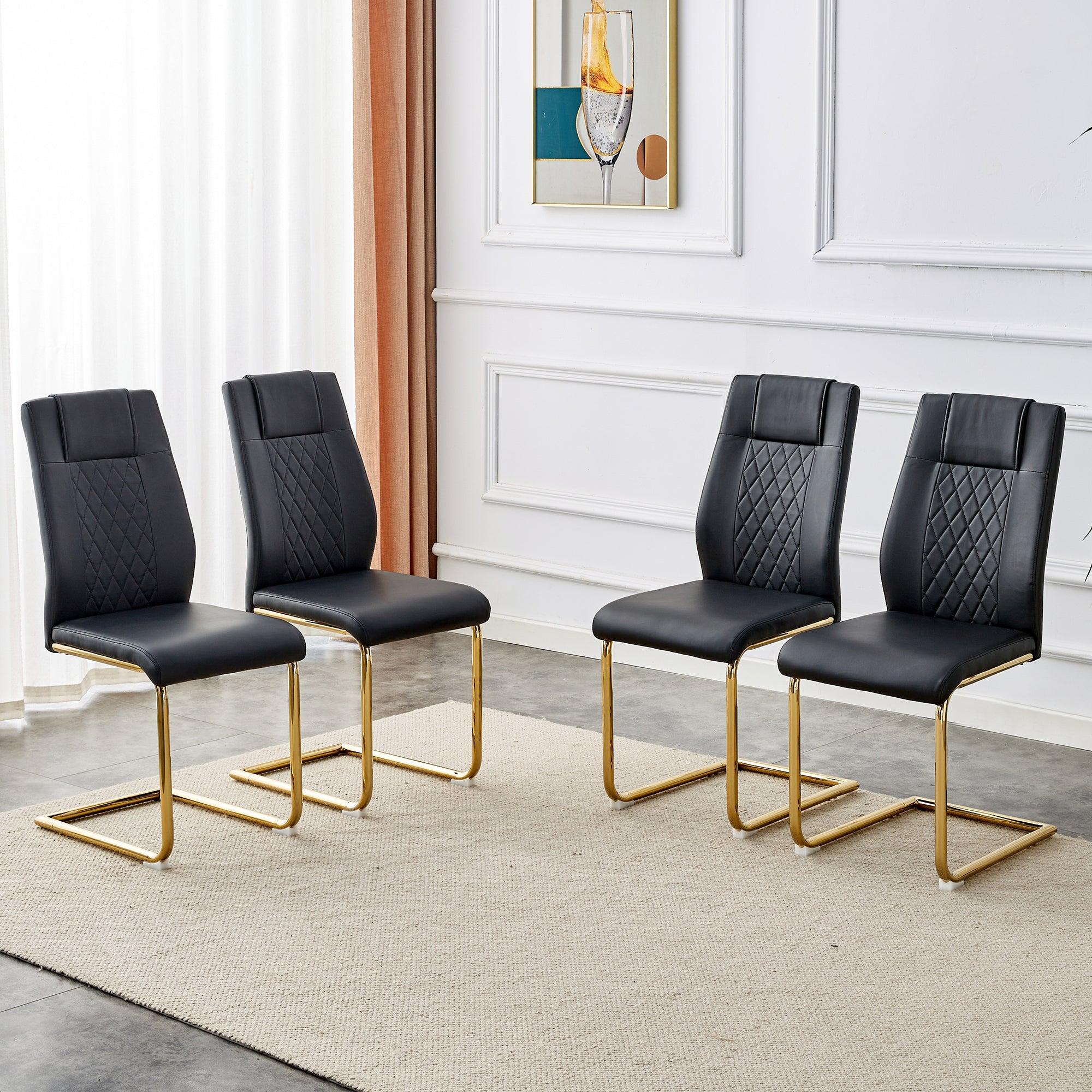 🆓🚛 Modern Dining Chairs With Faux Leather Padded Seats, Dining Room Chairs, Gold Metal Leg Upholstered Chairs, Suitable for Kitchens, Living Rooms, Bedrooms, & Offices, Set Of 4 (Black+Pu Leather)