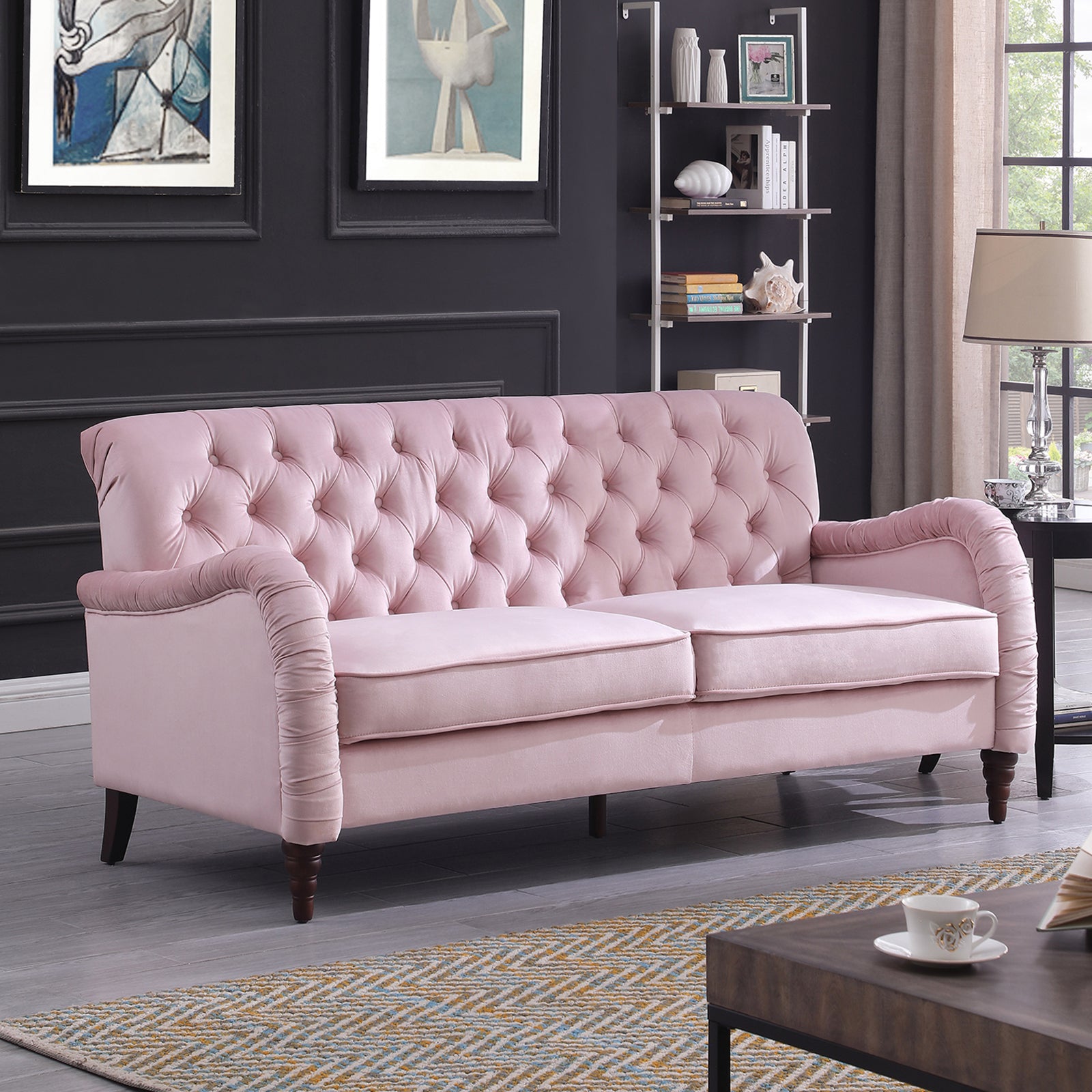 🆓🚛 72" Chesterfield Sofa, Pink