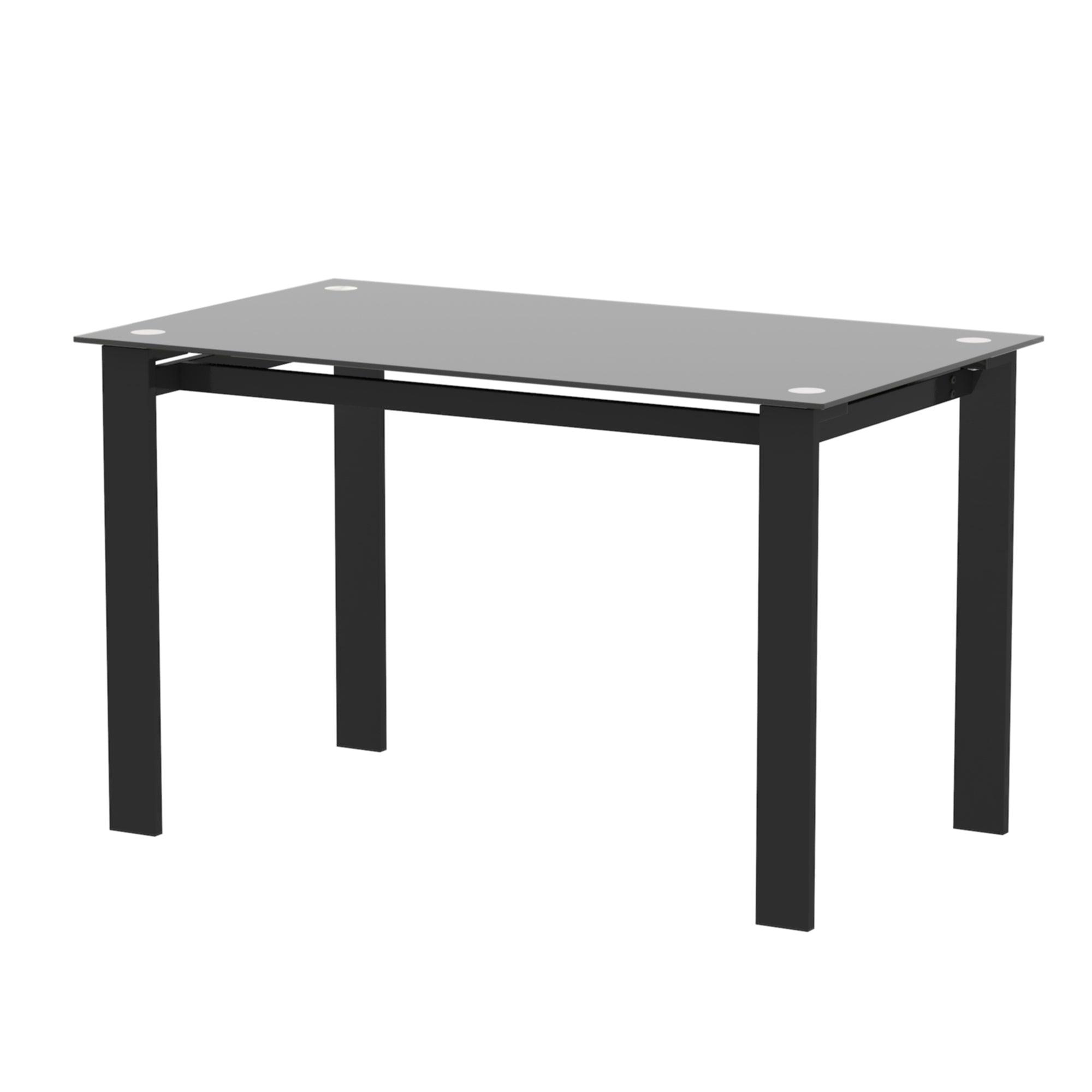 🆓🚛 Modern Tempered Glass Black Dining Table, Simple Rectangular Metal Table Legs Living Room Kitchen Table