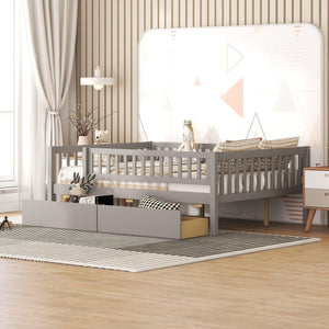 Full Size Daybed Wood Bed With Two Drawers, Gray