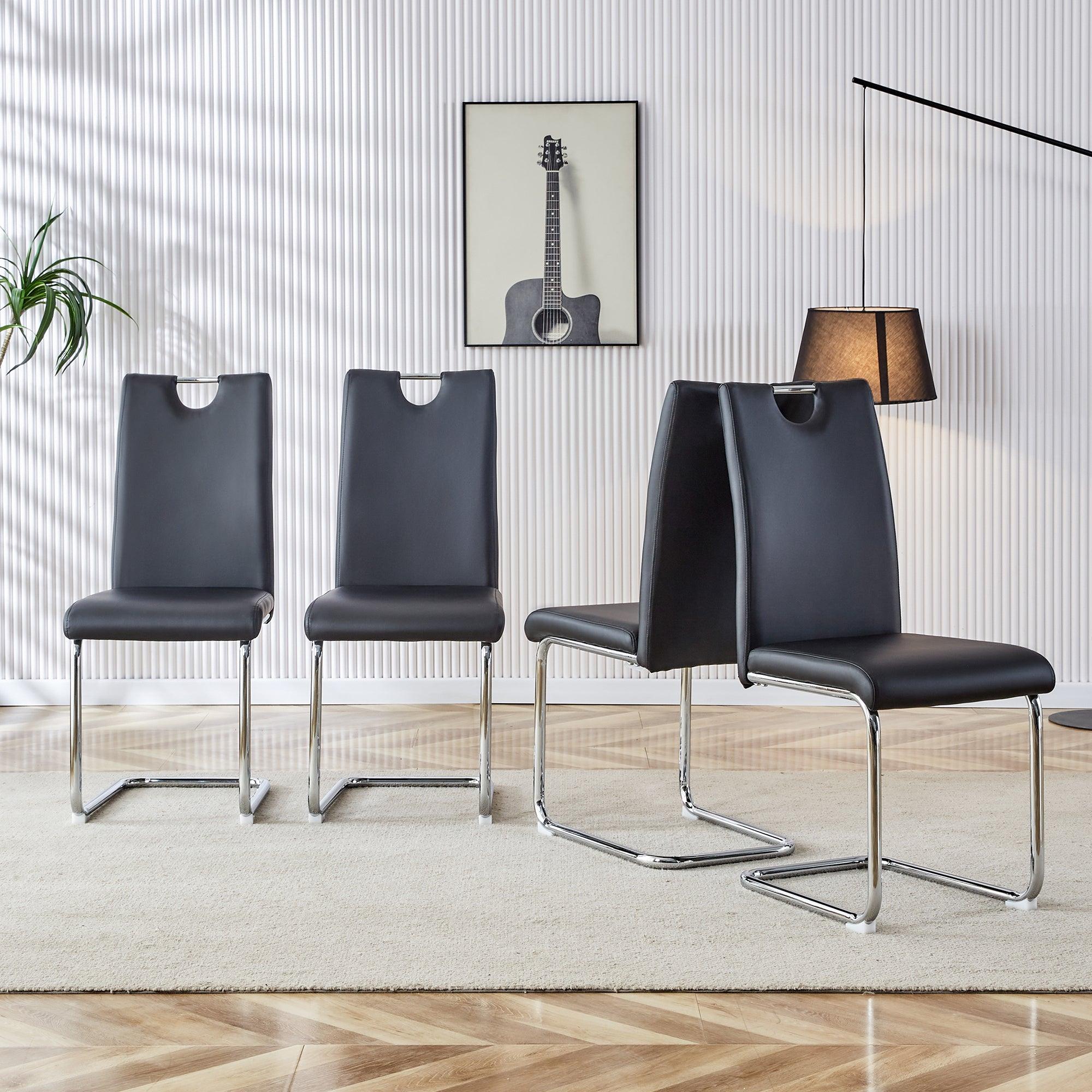 🆓🚛 Modern Dining Chairs Set Of 4, Side Dining Room/Kitchen Chairs, Faux Leather Upholstered Seat & Metal Legs Side Chairs, Black
