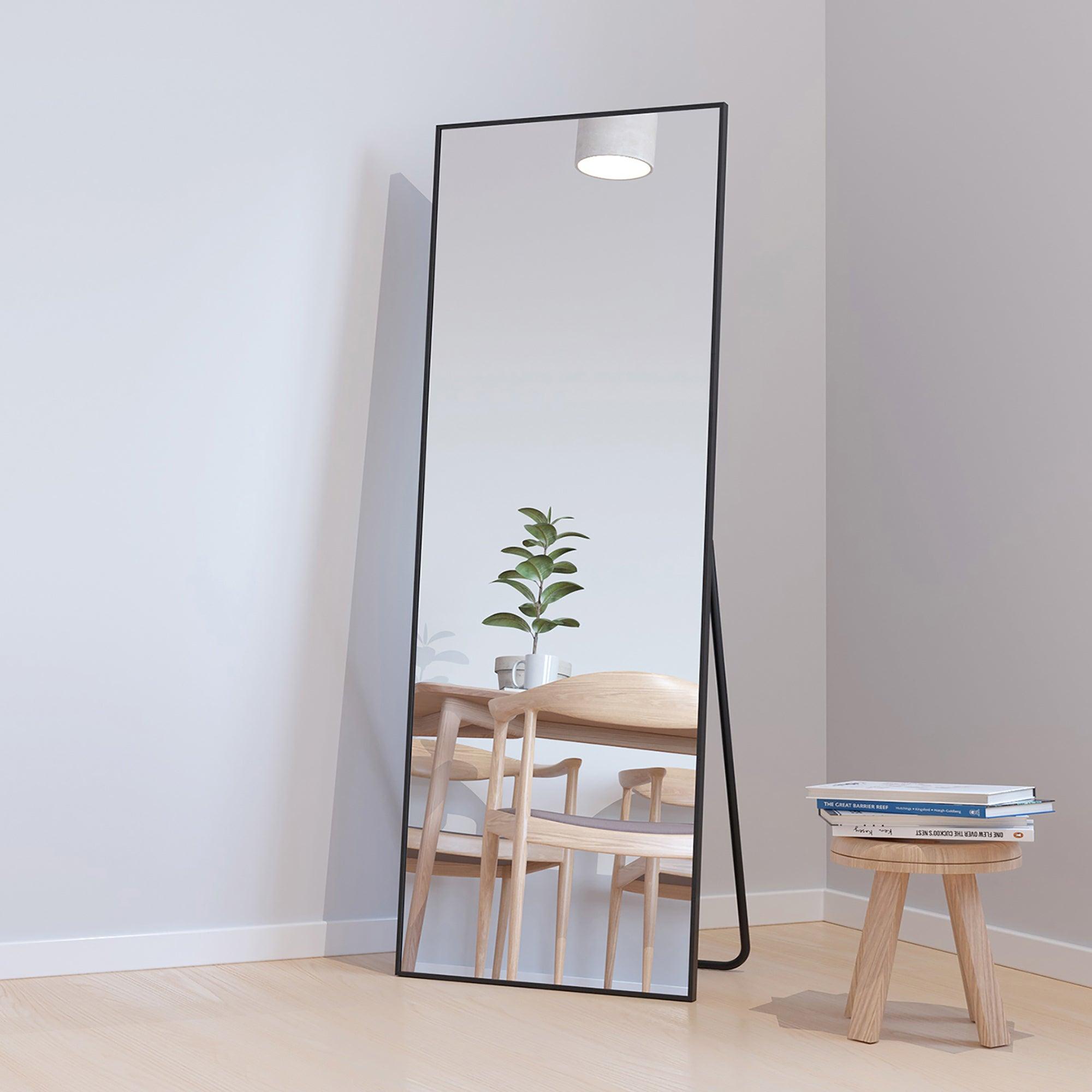 🆓🚛 64" X 21" Full Length Floor Mirror With Standing Holder, Black