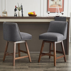 26" Upholstered High Back & Footrest Counter Swivel Bar Stools - Set Of 2 - Gray