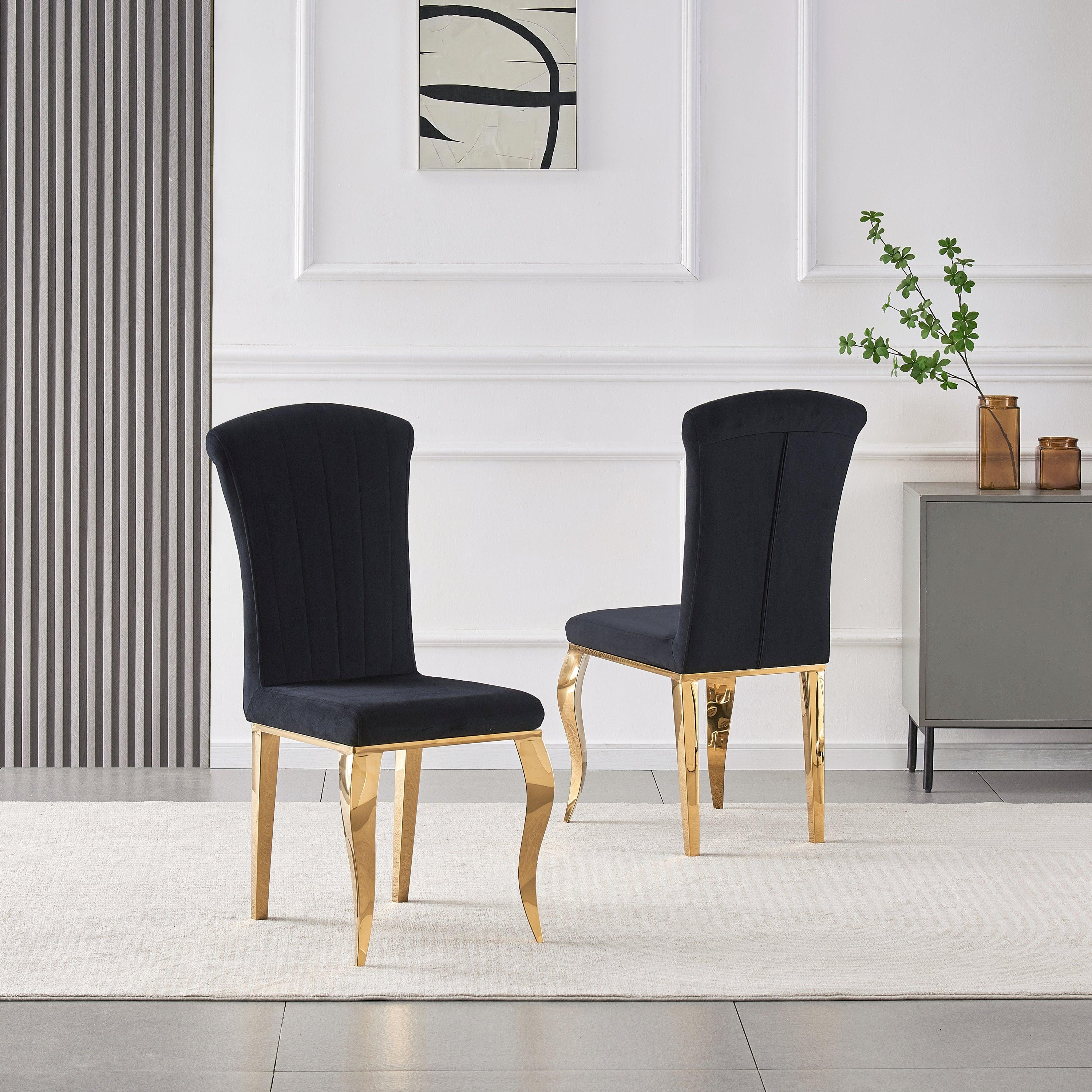 🆓🚛 Set Of 2 Luxury Looking Black Dining Chairs With Golden Legs