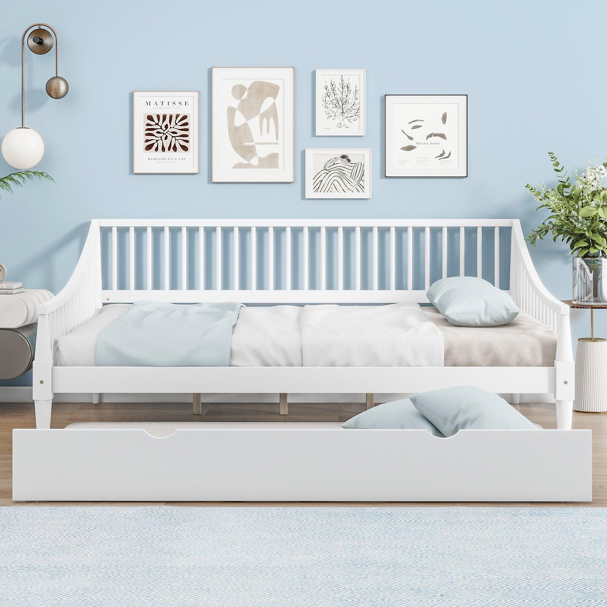 🆓🚛 Full Size Daybed With Trundle & Support Legs, White