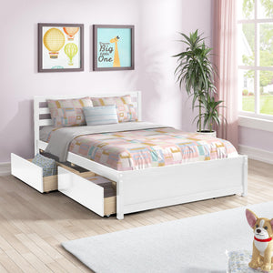 Full Size Wood Platform Bed Frame With Headboard And Four Drawers