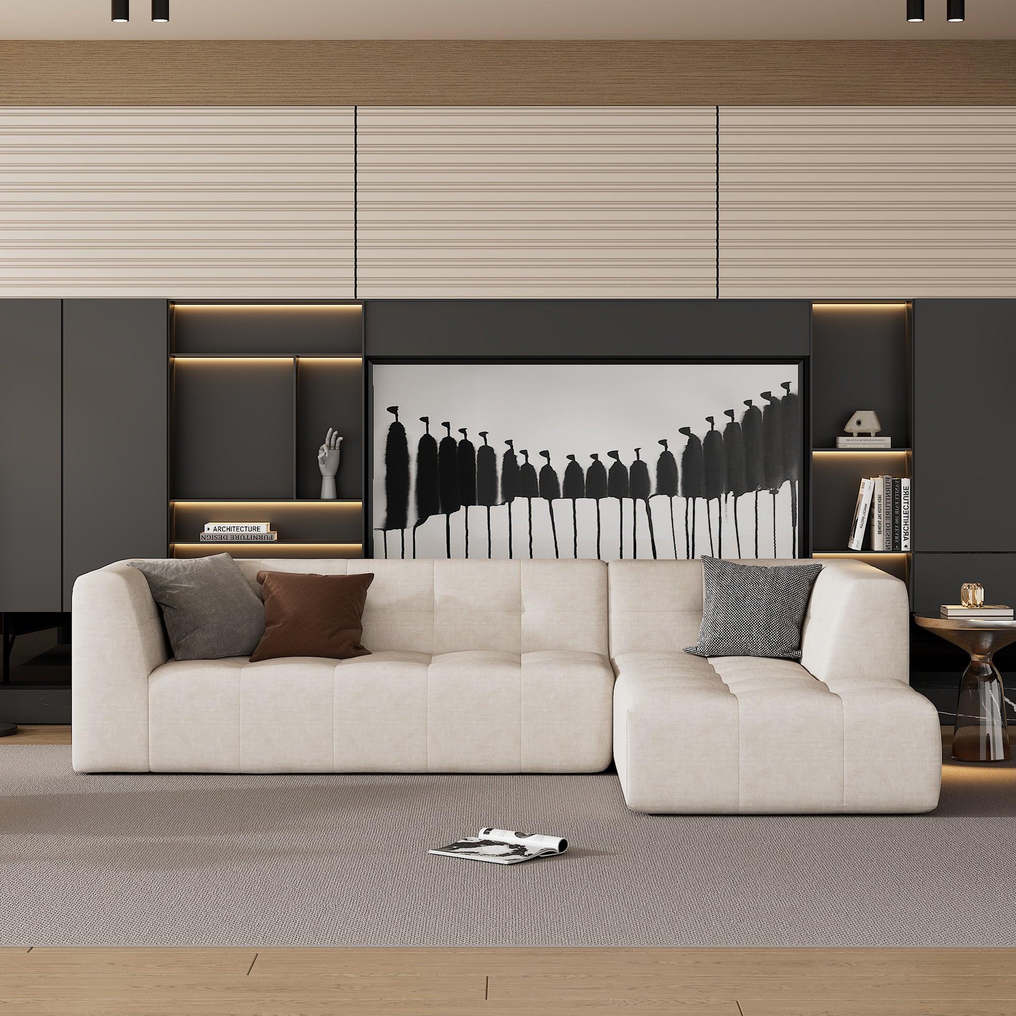 🆓🚛 110.2X72.8" 2 Pcs Modular Combination Living Room Sofa Set, L-Shaped, Beige