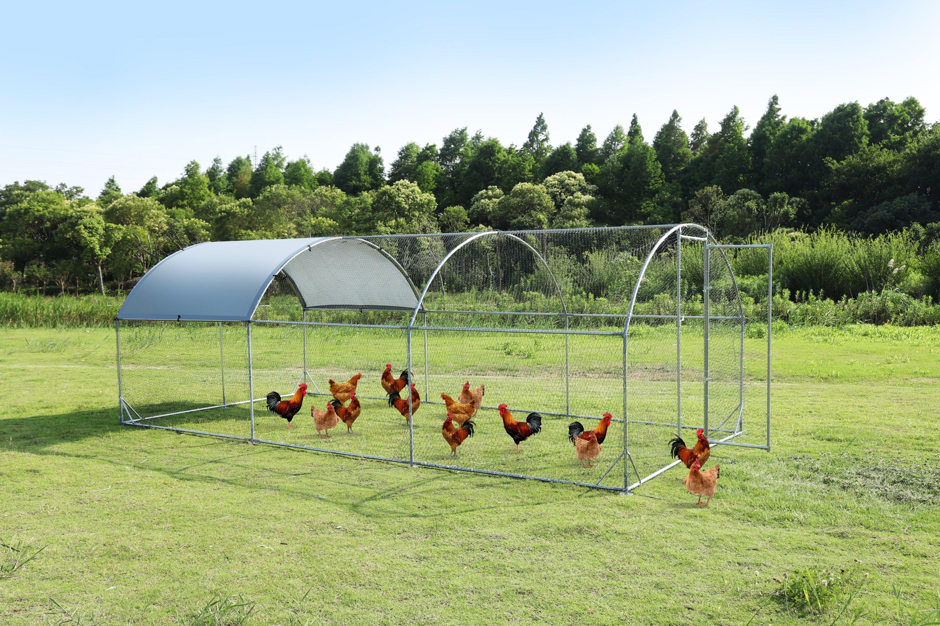 🆓🚛 Large Metal Chicken Coop Upgrade Three Support Steel Wire Impregnated Plastic Net Cage, Oxford Cloth Silver Plated Waterproof Uv Protection, Duck Rabbit Sheep Bird Outdoor House 9.2'W X 18.7'L X 6.5'H