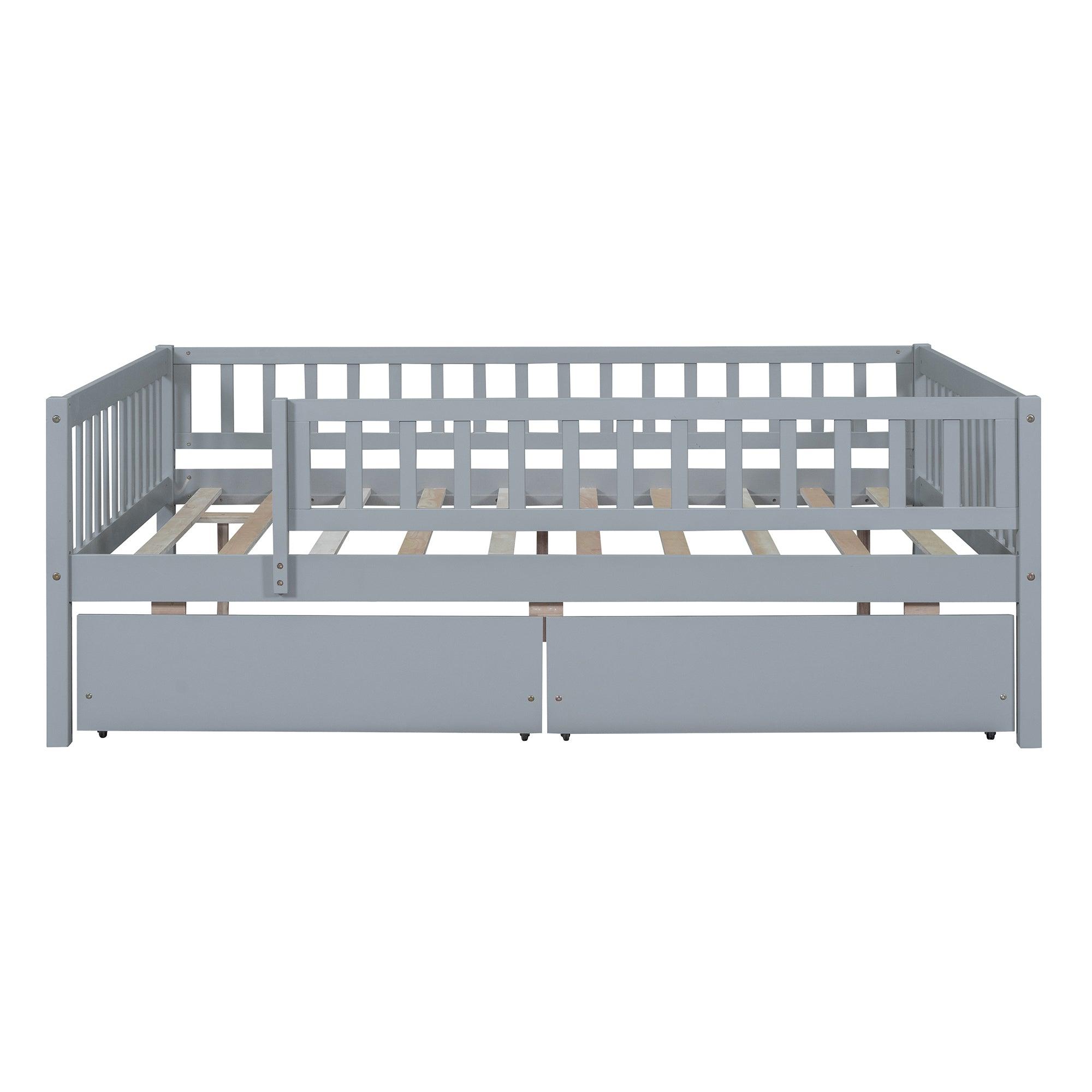 Full Size Daybed Wood Bed With Two Drawers, Gray