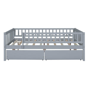 Full Size Daybed Wood Bed With Two Drawers, Gray