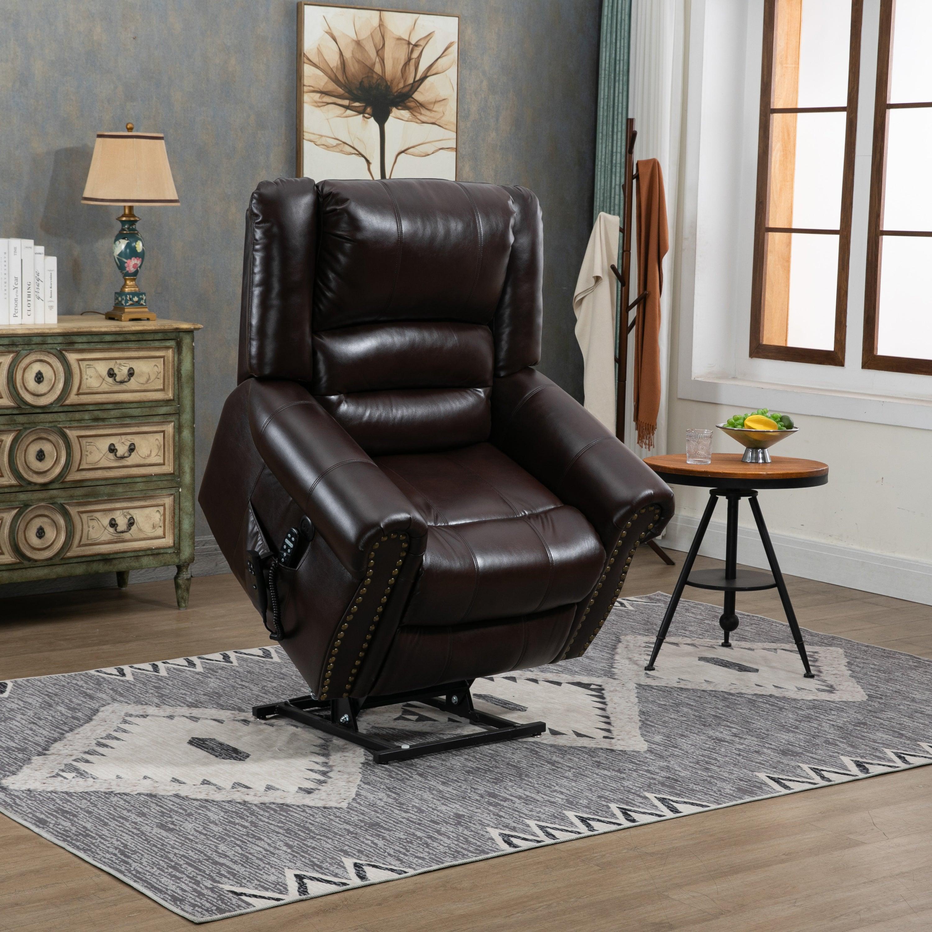 🆓🚛 Power Lift Recliner Chair Heat Massage Dual Motor Infinite Position Up To 350 Lbs, Faux Leather, Heavy Duty Motion Mechanism With Usb Ports, Brown