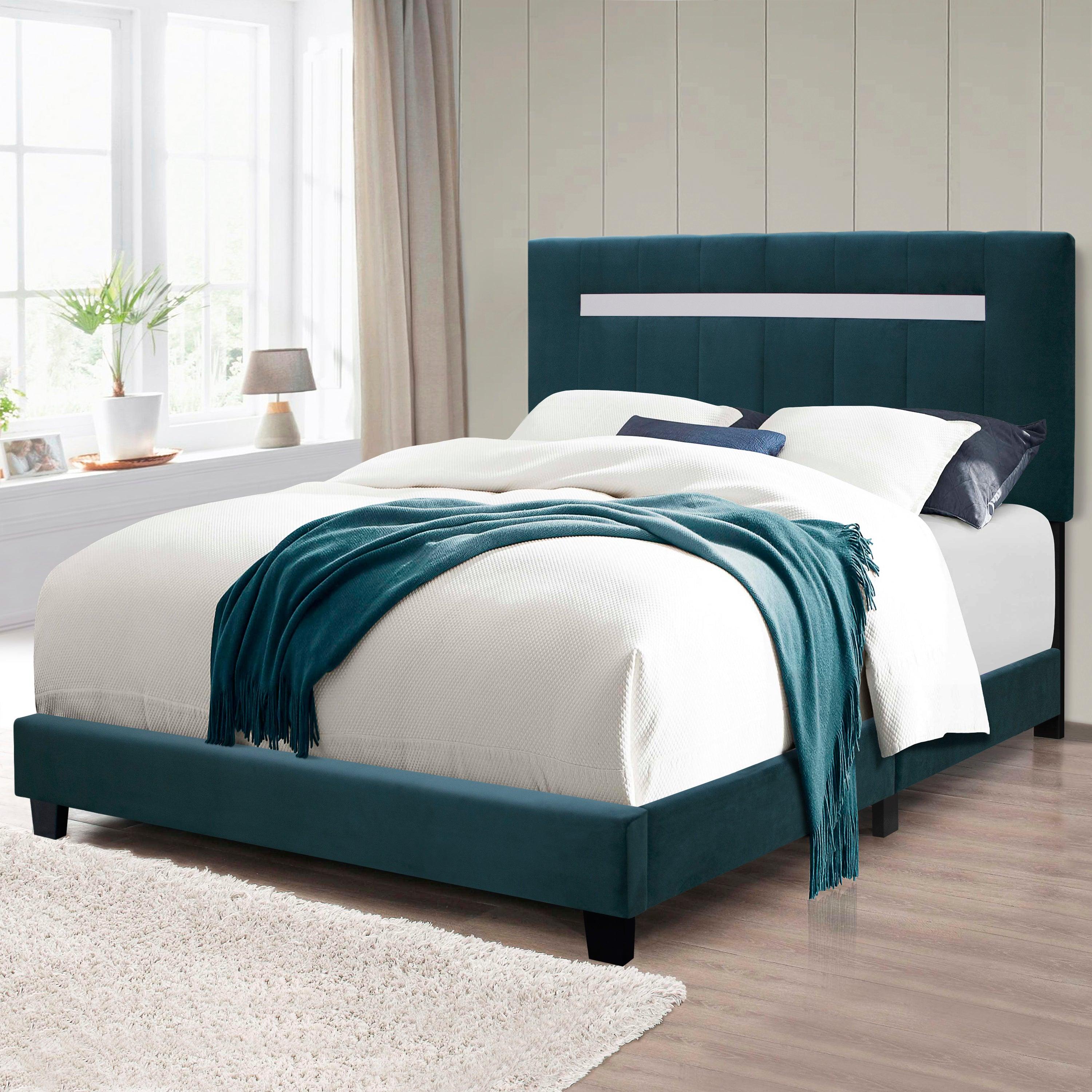 🆓🚛 Adjustable Queen Size Upholstered Bed Frame Velvet Fabric Laminated Bed Frame, Green