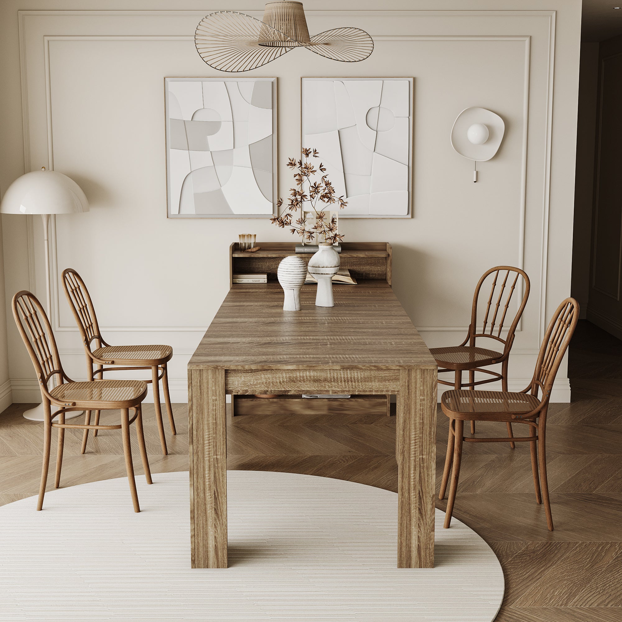 🆓🚛 Modern Extendable Dining Table With Storage, Barnwood