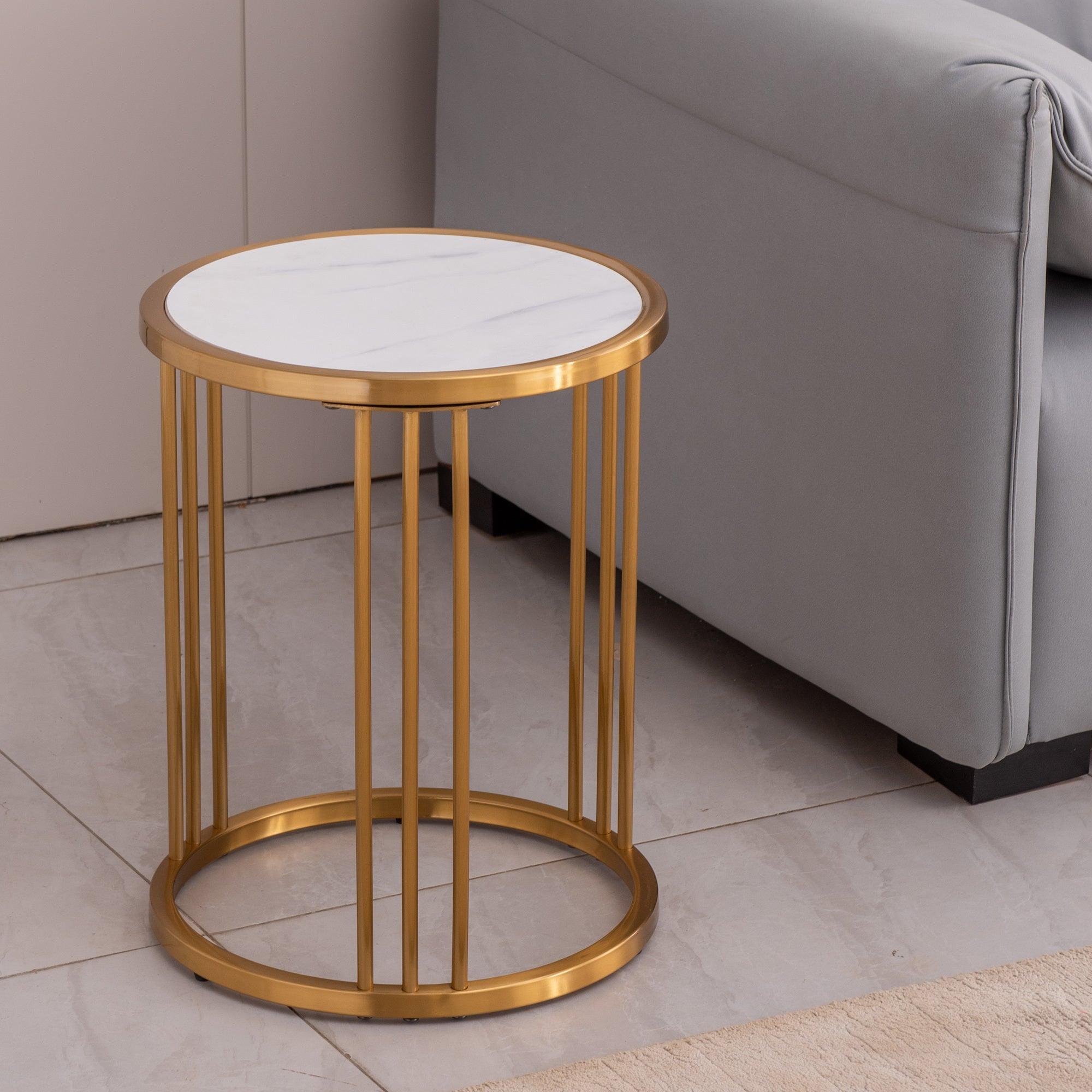 🆓🚛 Slate/Sintered Stone Round Side/End Table With Golden Stainless Steel Frame