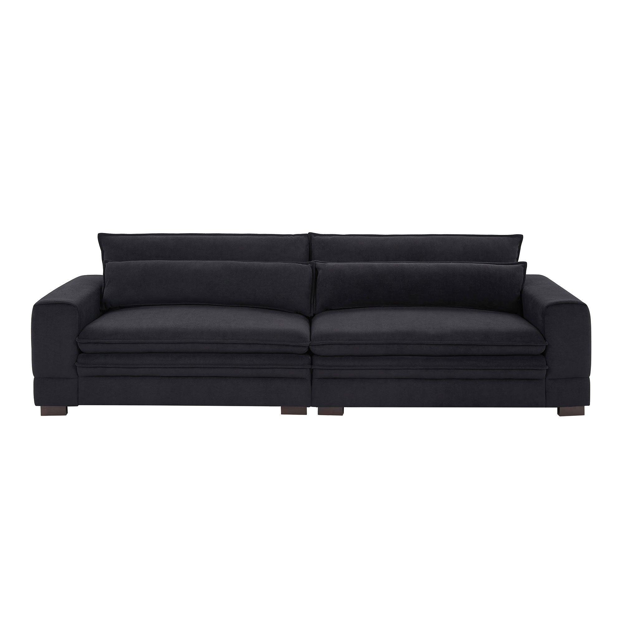 🆓🚛 104.72" Mid Century Modern Fabric Sofa Couch for Living Room, Black