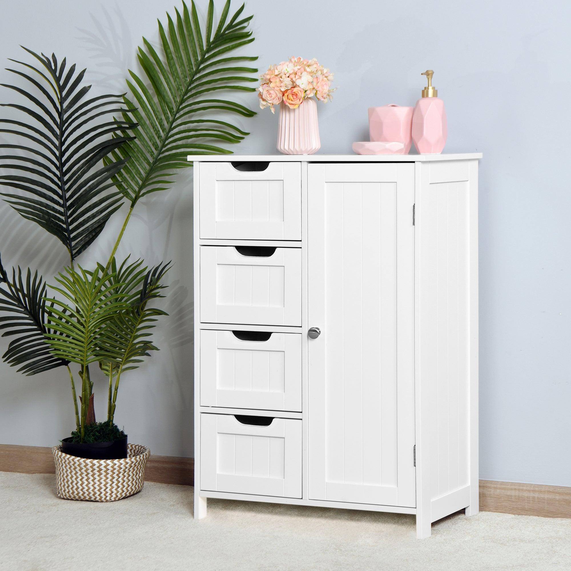 🆓🚛 White Bathroom Storage Cabinet, Floor Cabinet With Adjustable Shelf & Drawers