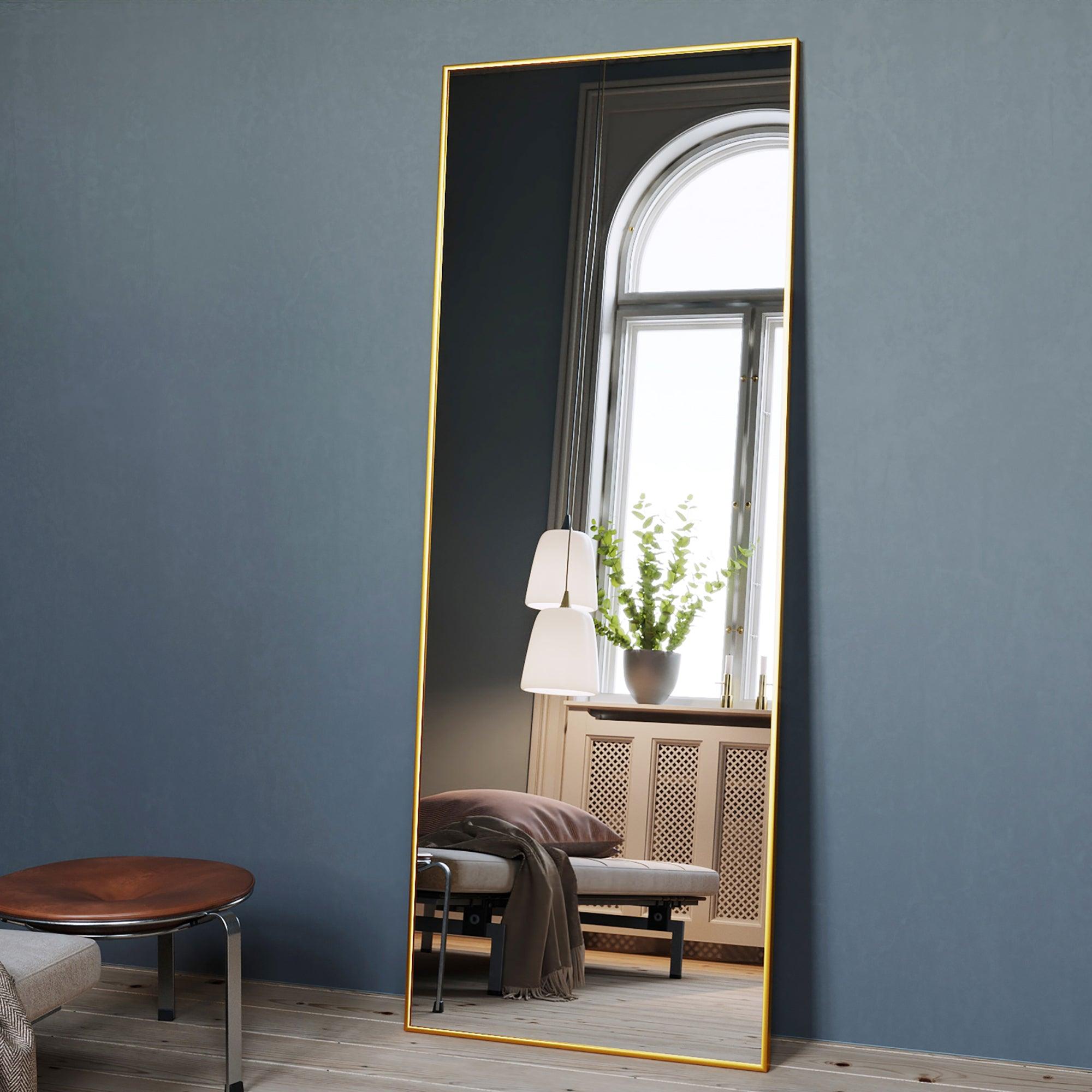 🆓🚛 64" X 21" Full Length Floor Mirror With Standing Holder, Golden