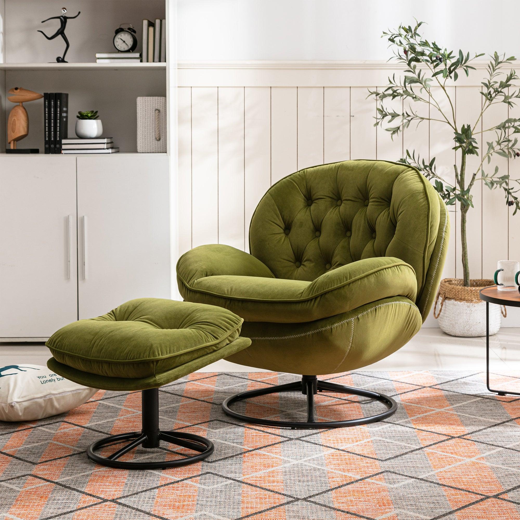 🆓🚛 Accent Chair TV Chair Living Room Chair With Ottoman - Fruit Green