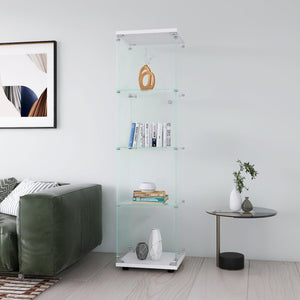 Glass Display Cabinet 4 Shelves with Door, Floor Standing Curio Bookshelf for Living Room Bedroom Office, White