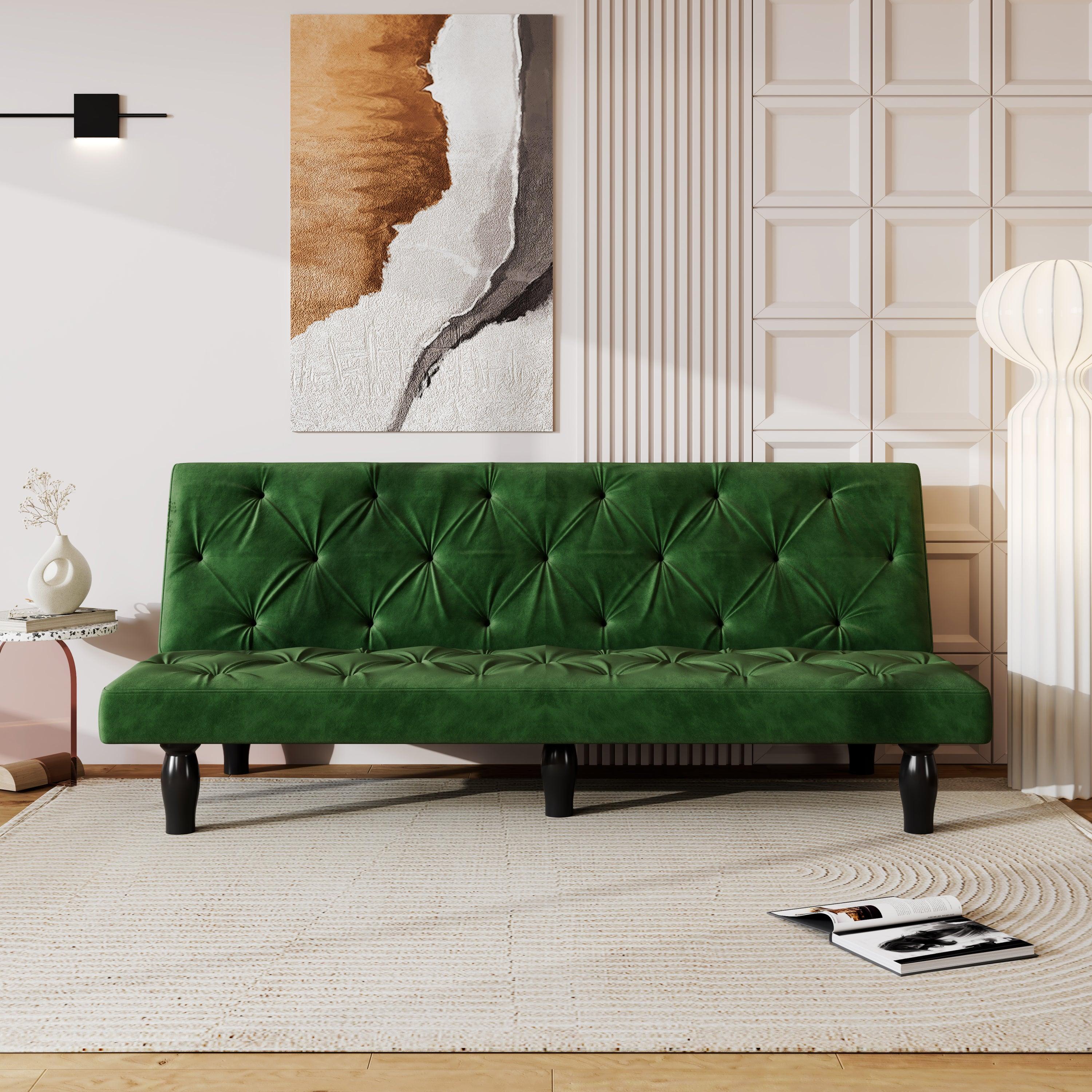 🆓🚛 66" Convertible Velvet Sofa Bed, Green