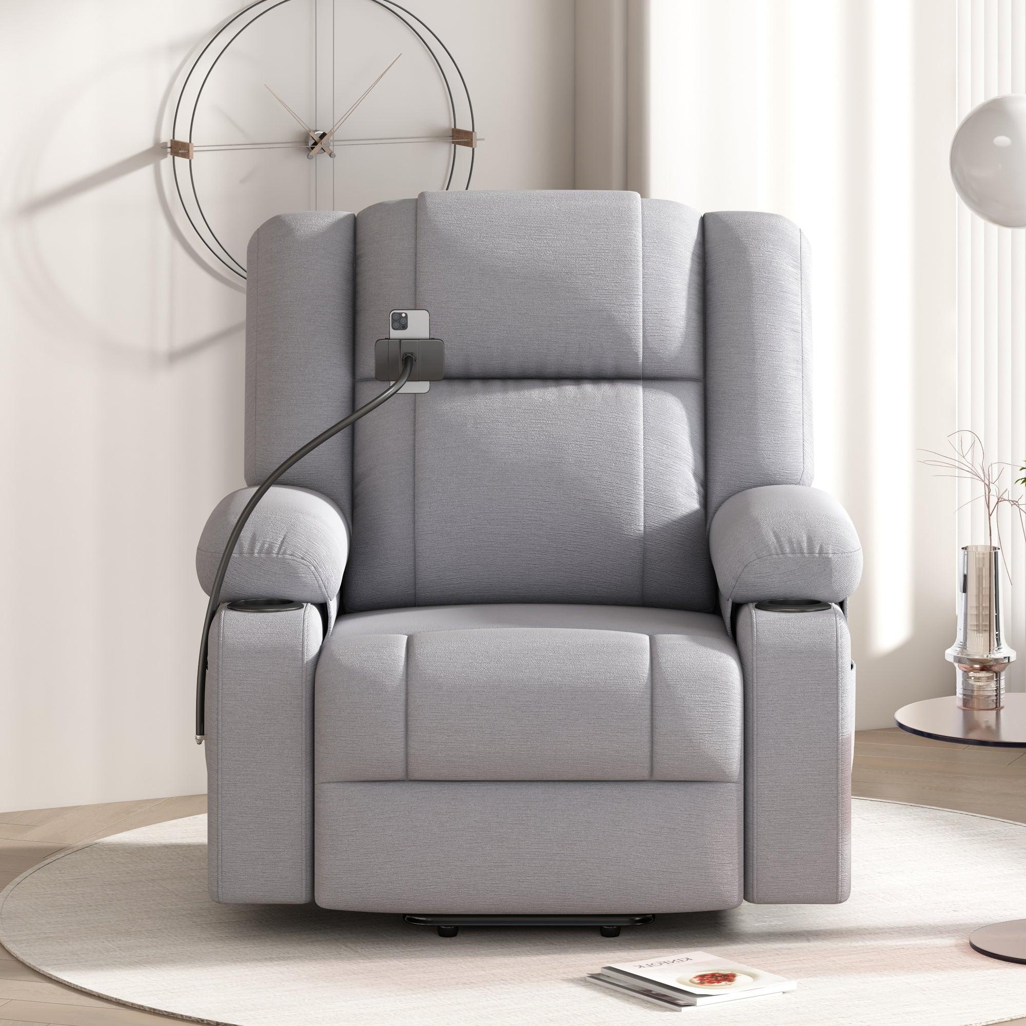 🆓🚛 Power Lift Recliner Chair Electric Recliner for Elderly Recliner Chair With Massage & Heating Functions, Remote, Phone Holder Side Pockets & Cup Holders for Living Room, Gray