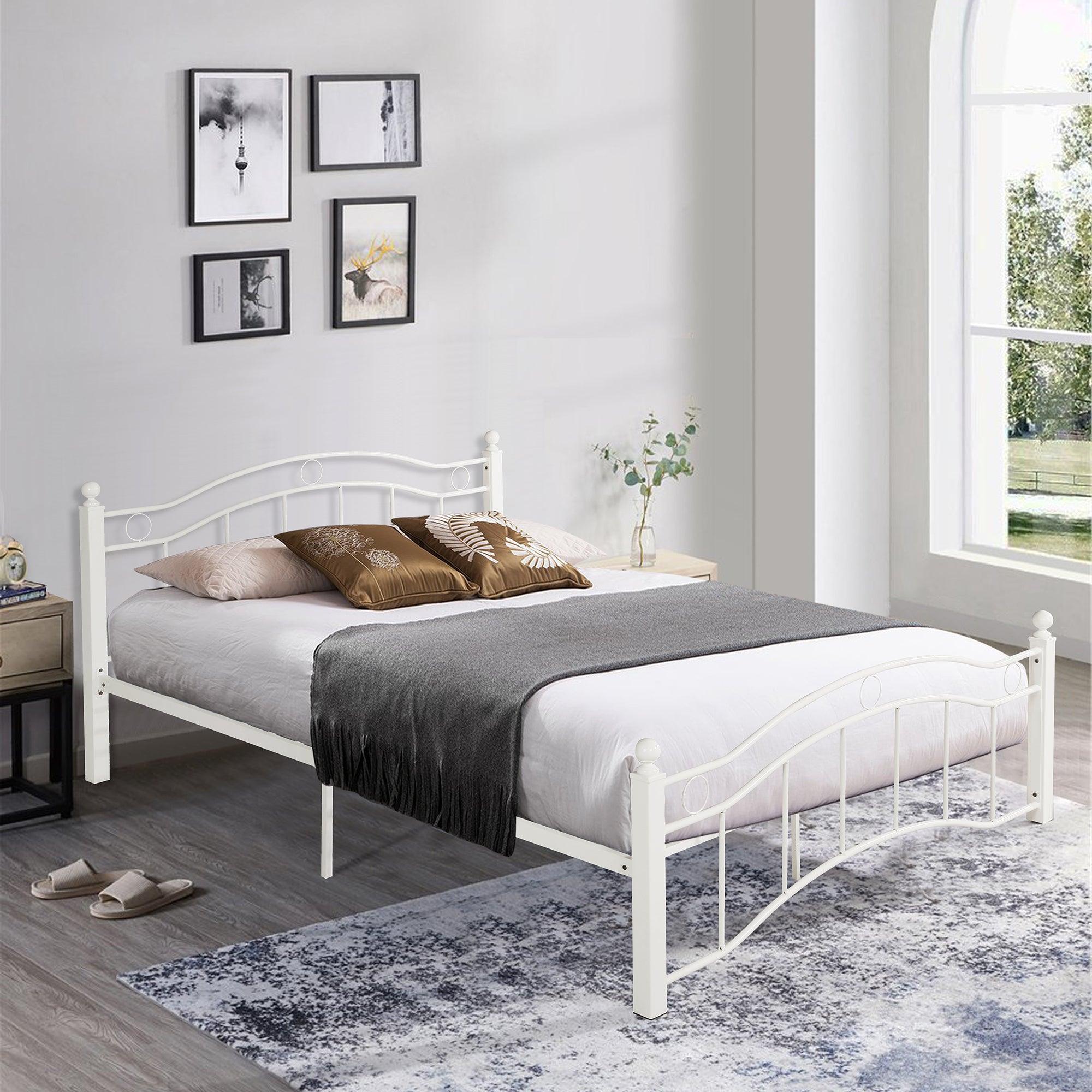 🆓🚛 Queen Size Metal Bed Frame With Headboard and Footboard, White