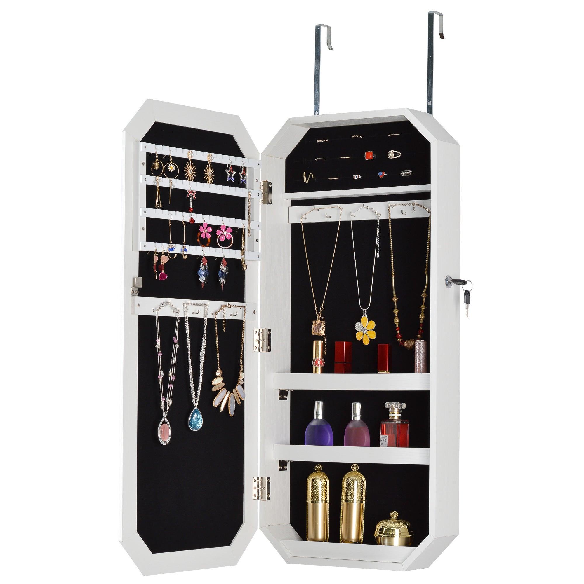 🆓🚛 Octagon Rimmed Mirror Fashion Simple Jewelry Storage Cabinet Can Be Hung On The Door Or Wall
