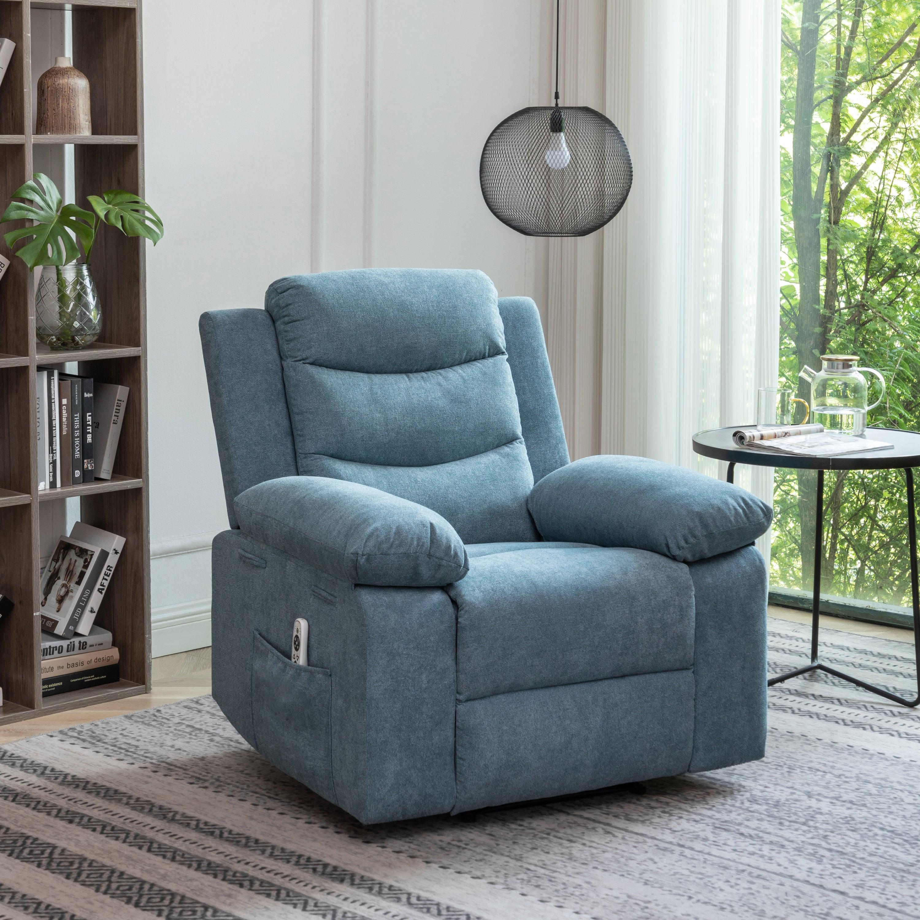 🆓🚛 Pustin Power Fabric Recliner Chair With Adjustable Massage Functions - Blue