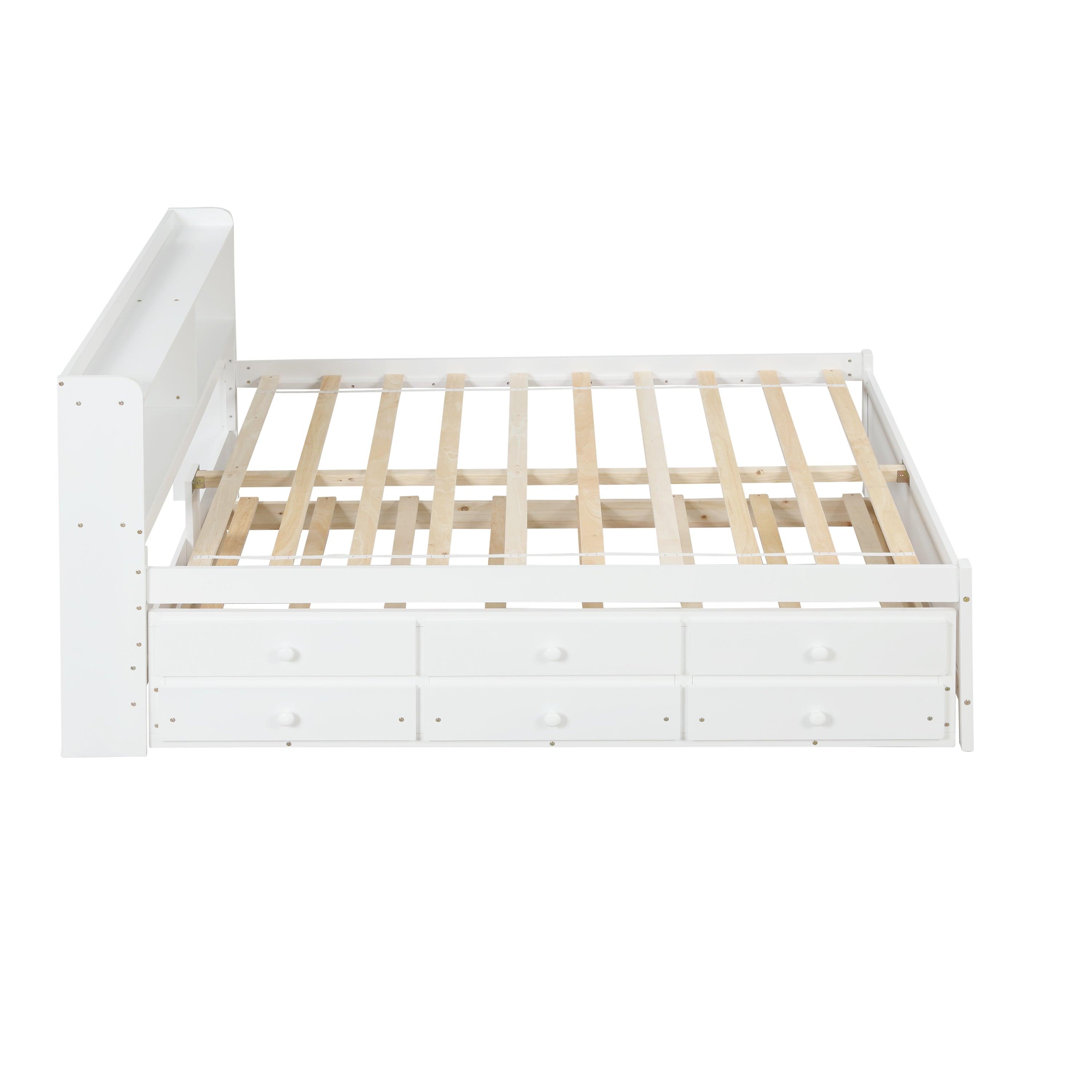 Full Bed With Bookcase, Twin Trundle & Drawers, White