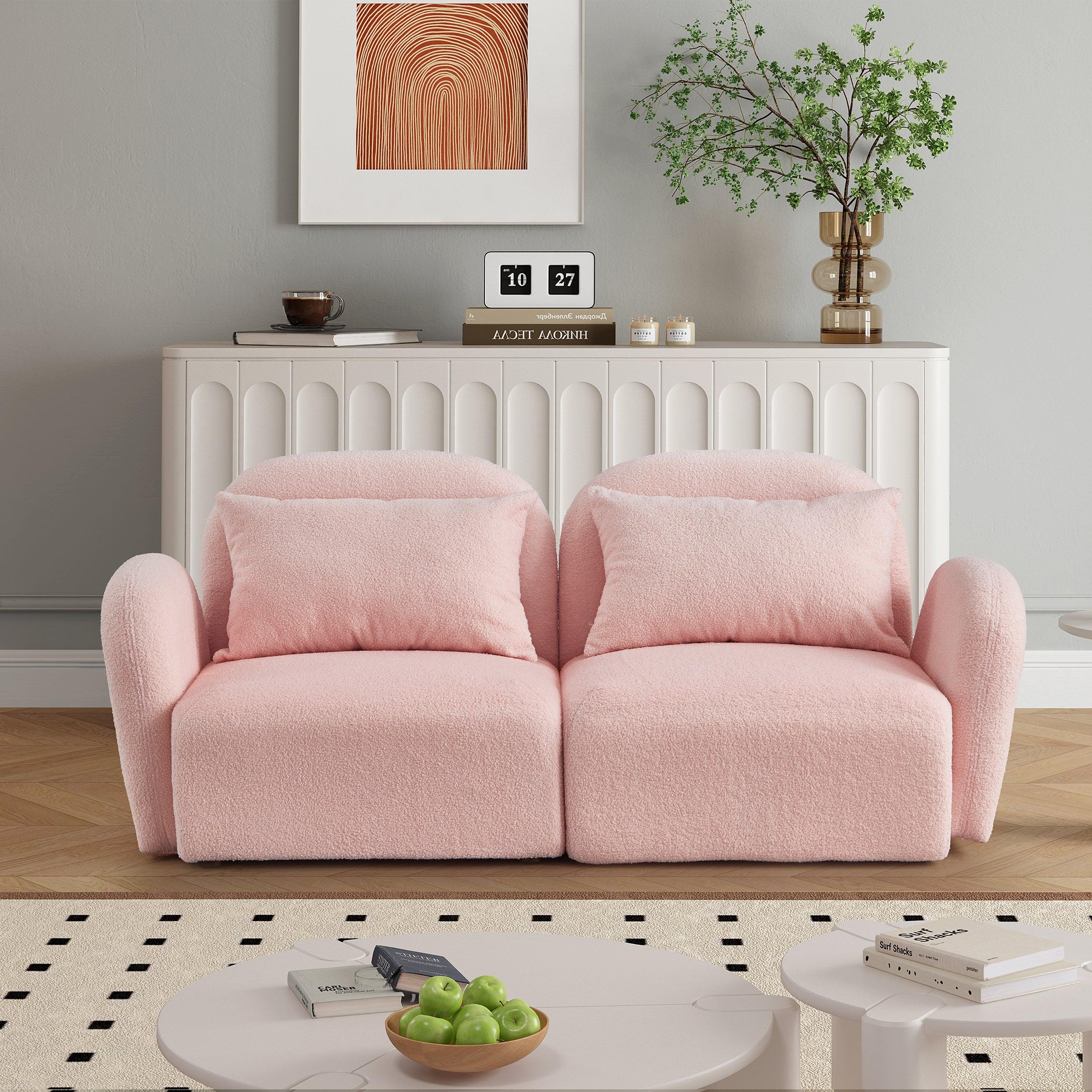 🆓🚛 Living Room Furniture Lazy Sofa Loveseat Teddy Fabric, Pink