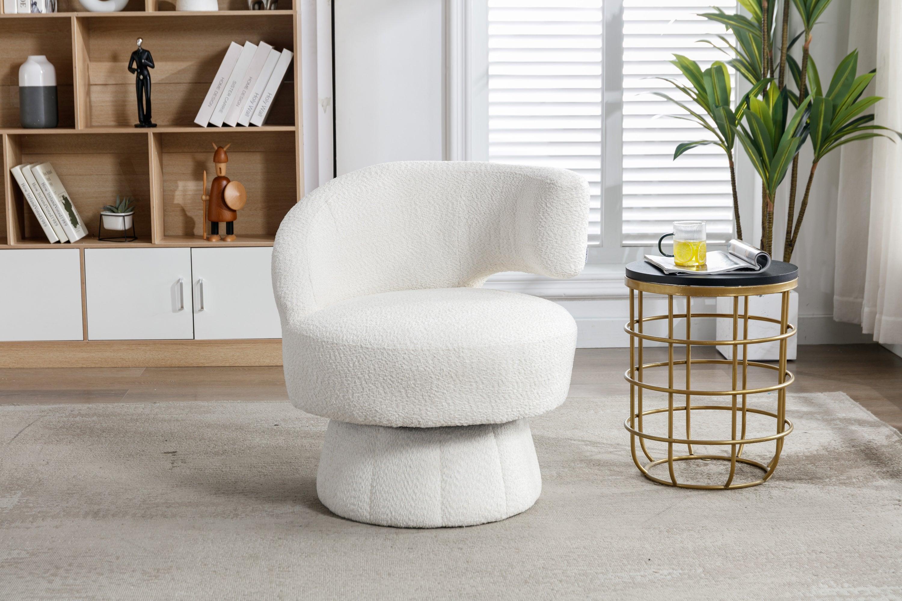 🆓🚛 360 Degree Swivel Cuddle Barrel Left Arm Chair, White